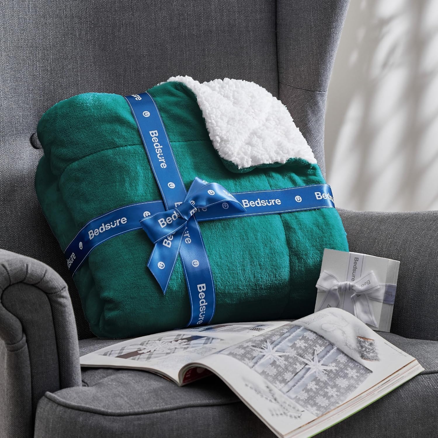 image:imageBedsure GentleSoft Sherpa Fleece Throw Blanket for Couch NonHeated Thick amp Warm Cozy Comfort Blanket for Winter Fall Soft Fuzzy Plush Throw Gifts for Women and Men Grey 50x60 Inches04 Forest Green