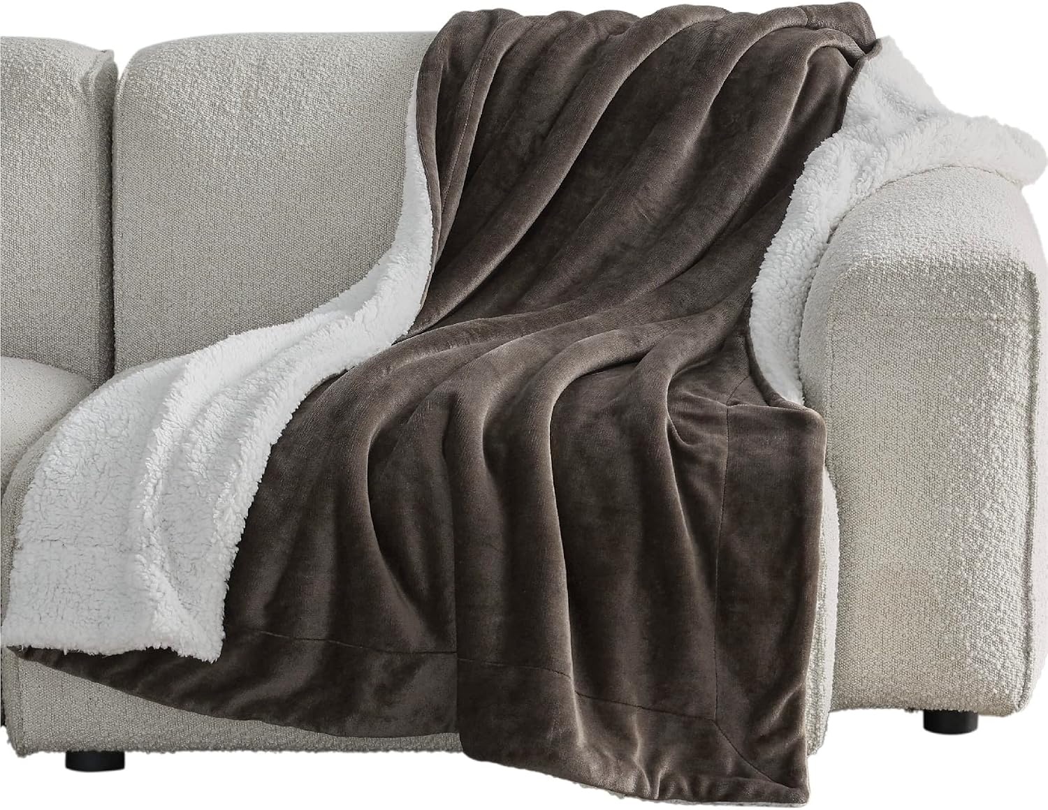 image:imageBedsure GentleSoft Sherpa Fleece Throw Blanket for Couch NonHeated Thick amp Warm Cozy Comfort Blanket for Winter Fall Soft Fuzzy Plush Throw Gifts for Women and Men Grey 50x60 Inches05 Brown