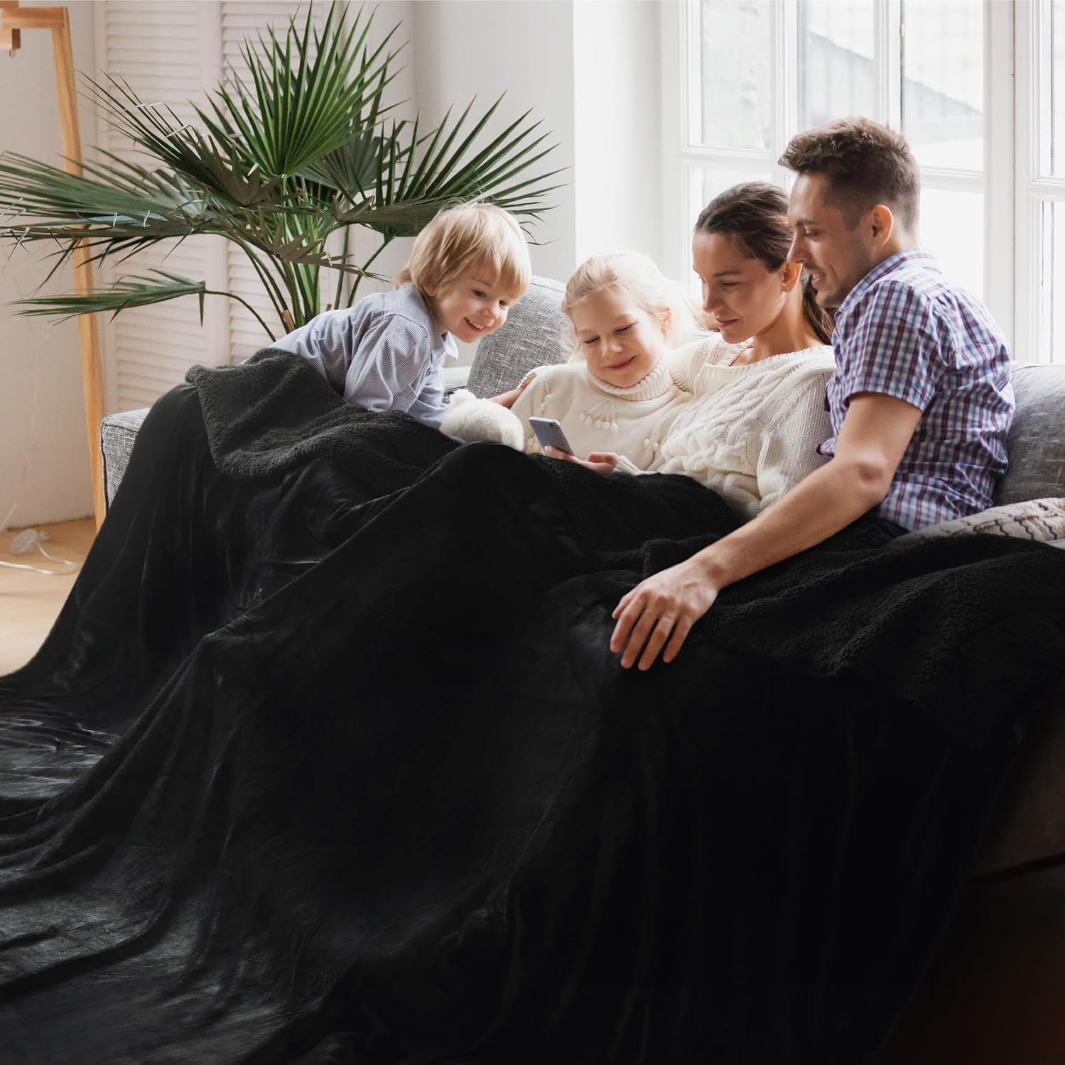 image:imageBedsure GentleSoft Sherpa Fleece Throw Blanket for Couch NonHeated Thick amp Warm Cozy Comfort Blanket for Winter Fall Soft Fuzzy Plush Throw Gifts for Women and Men Grey 50x60 Inches02 Black