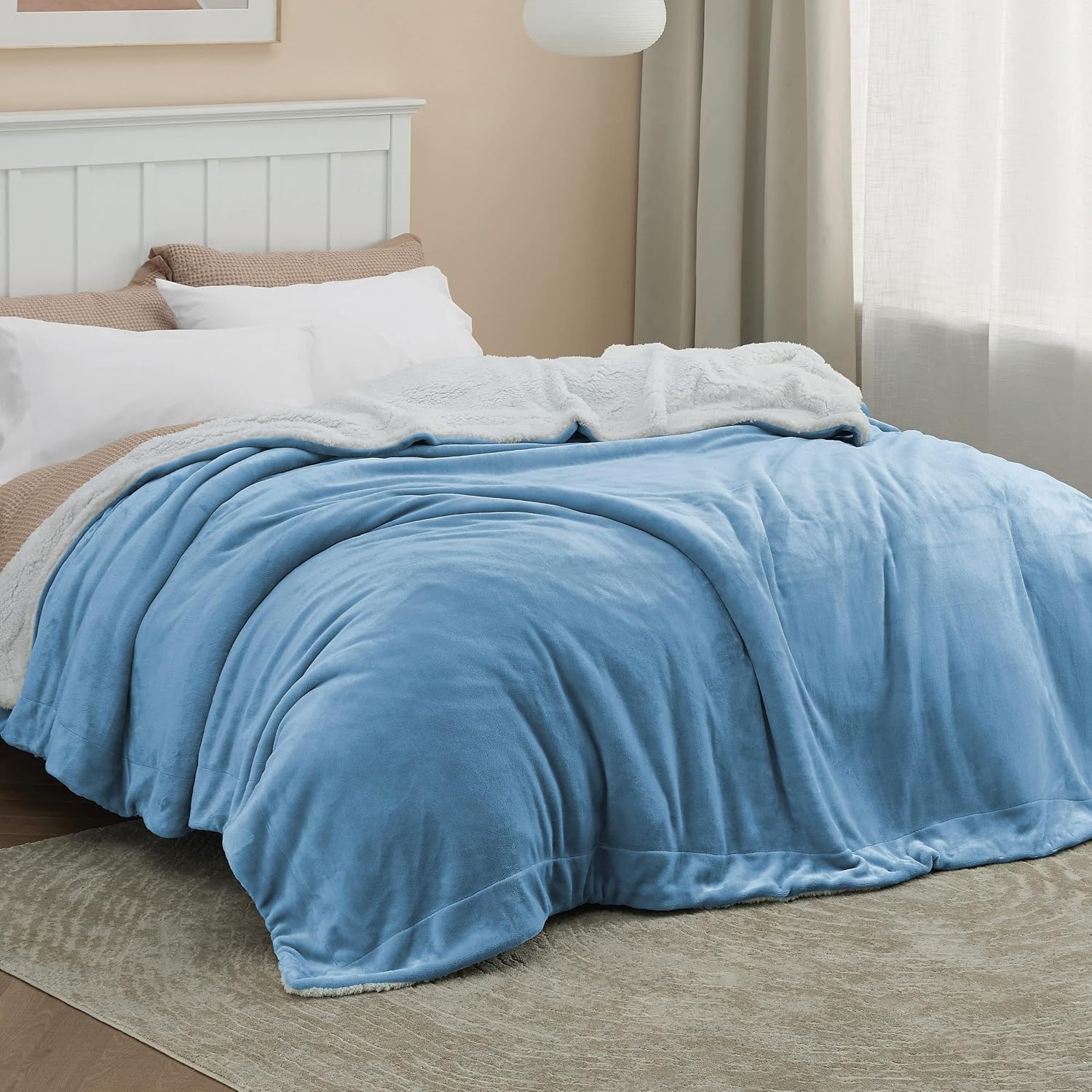 image:imageBedsure GentleSoft Sherpa Fleece Throw Blanket for Couch NonHeated Thick amp Warm Cozy Comfort Blanket for Winter Fall Soft Fuzzy Plush Throw Gifts for Women and Men Grey 50x60 Inches03 Washed Blue