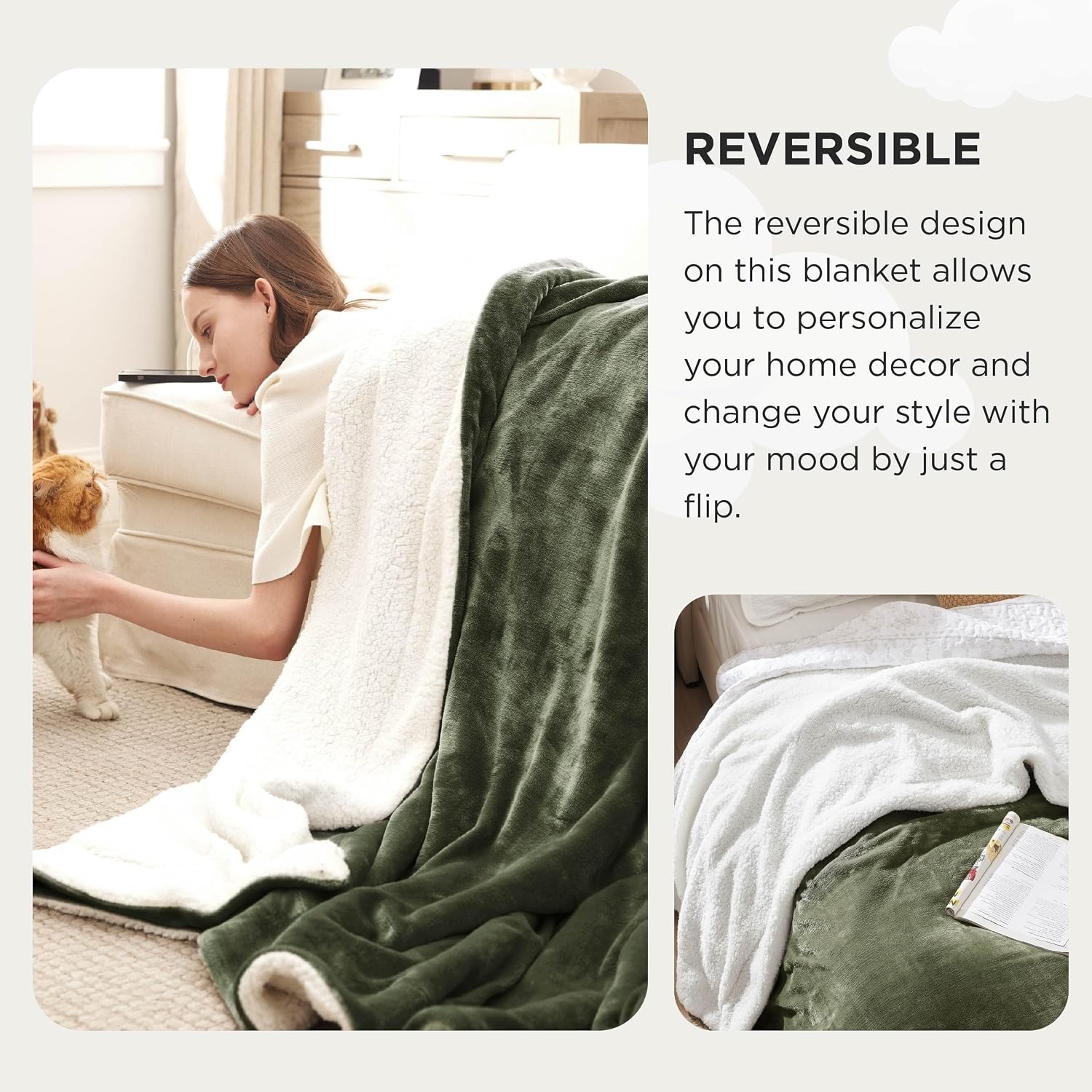 image:imageBedsure GentleSoft Sherpa Fleece Throw Blanket for Couch NonHeated Thick amp Warm Cozy Comfort Blanket for Winter Fall Soft Fuzzy Plush Throw Gifts for Women and Men Grey 50x60 Inches04 Olive Green