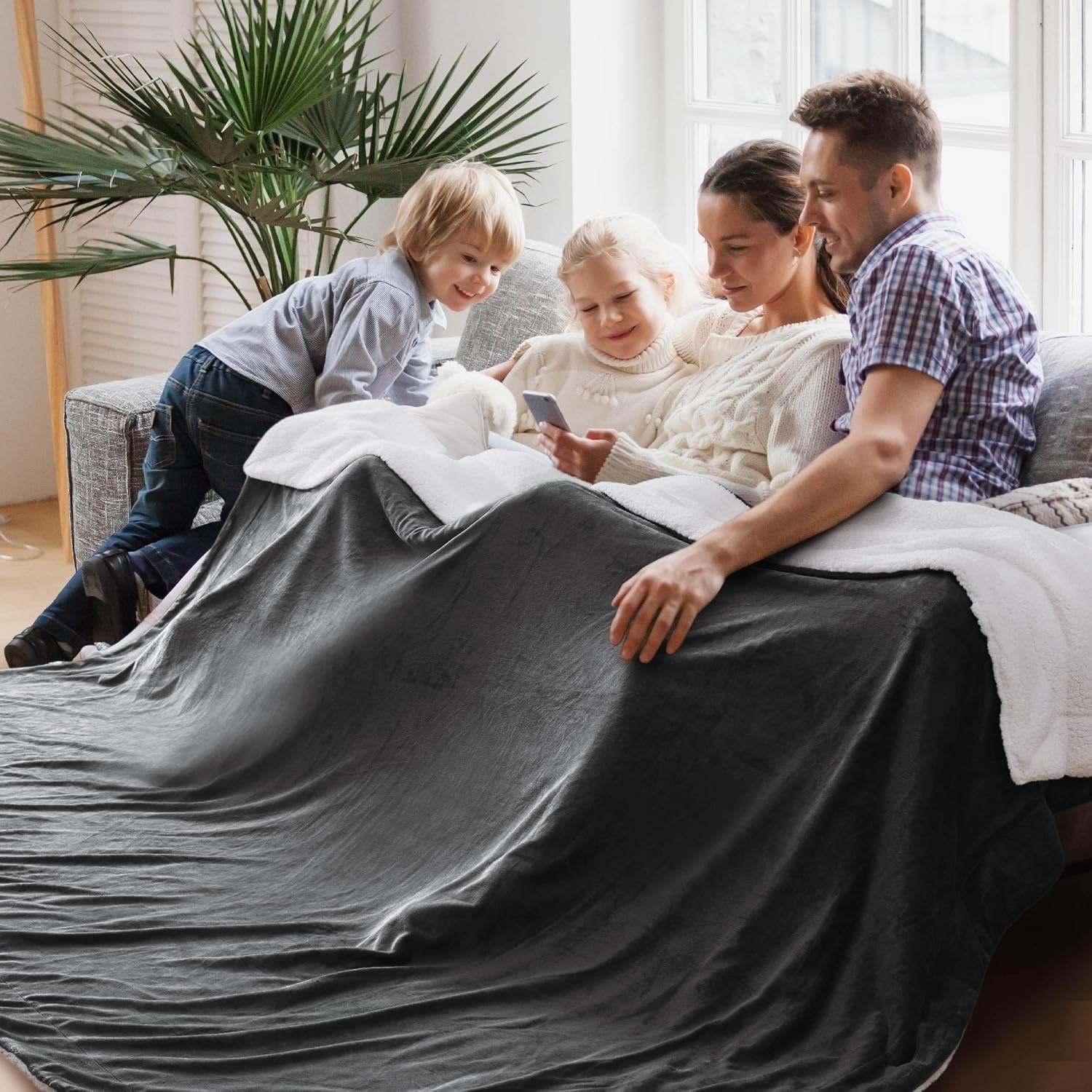 image:imageBedsure GentleSoft Sherpa Fleece Throw Blanket for Couch NonHeated Thick amp Warm Cozy Comfort Blanket for Winter Fall Soft Fuzzy Plush Throw Gifts for Women and Men Grey 50x60 Inches02 Charcoal