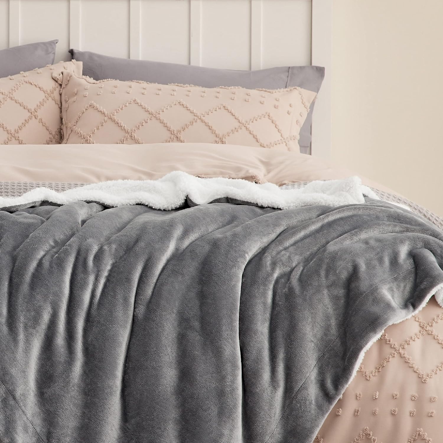 image:imageBedsure GentleSoft Sherpa Fleece Throw Blanket for Couch NonHeated Thick amp Warm Cozy Comfort Blanket for Winter Fall Soft Fuzzy Plush Throw Gifts for Women and Men Grey 50x60 Inches01 Grey