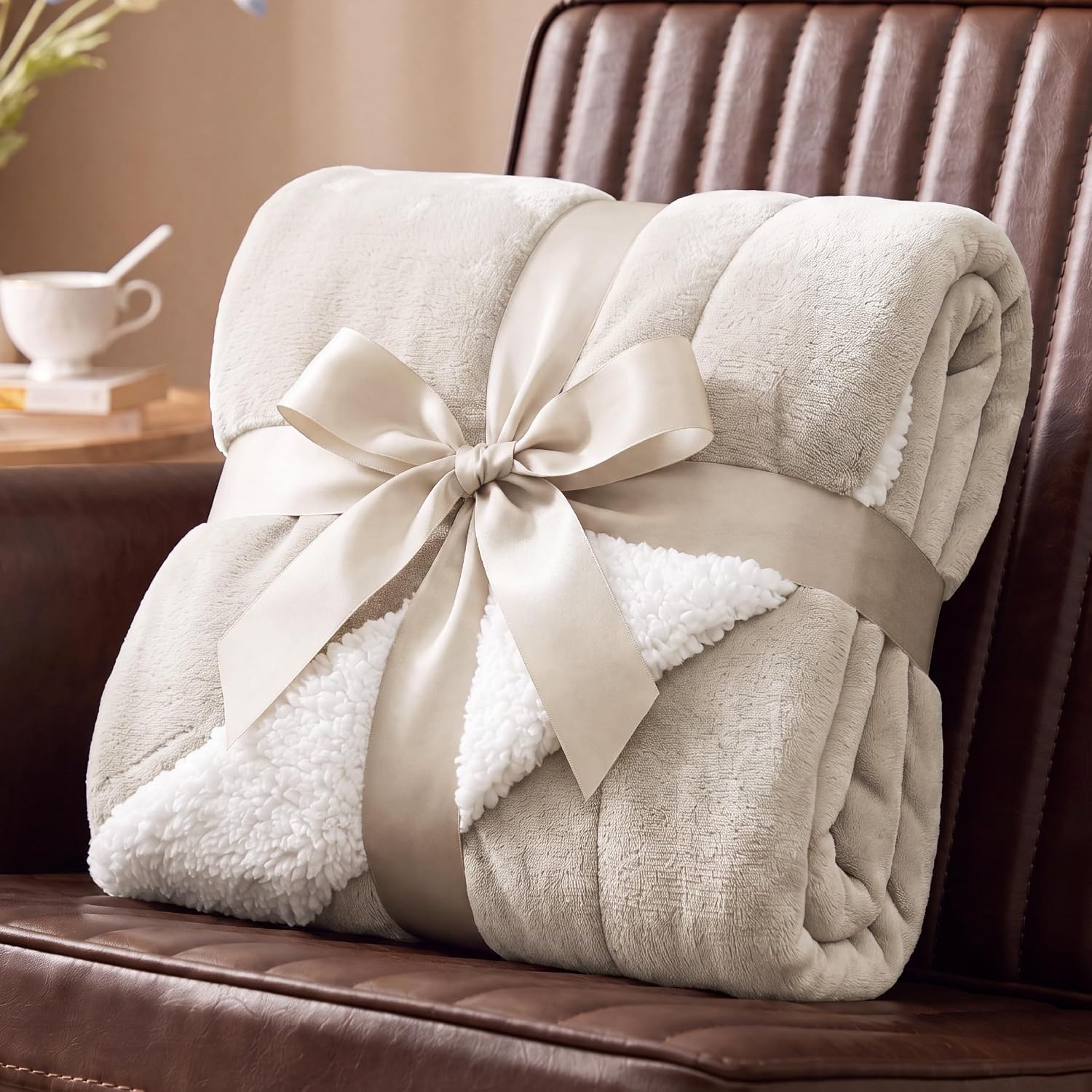 image:imageBedsure GentleSoft Sherpa Fleece Throw Blanket for Couch NonHeated Thick amp Warm Cozy Comfort Blanket for Winter Fall Soft Fuzzy Plush Throw Gifts for Women and Men Grey 50x60 Inches05 Beige
