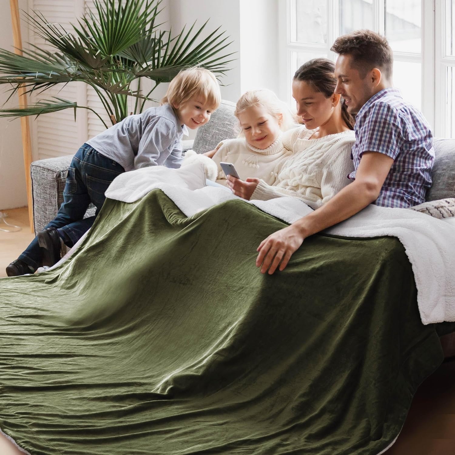 image:imageBedsure GentleSoft Sherpa Fleece Throw Blanket for Couch NonHeated Thick amp Warm Cozy Comfort Blanket for Winter Fall Soft Fuzzy Plush Throw Gifts for Women and Men Grey 50x60 Inches04 Olive Green