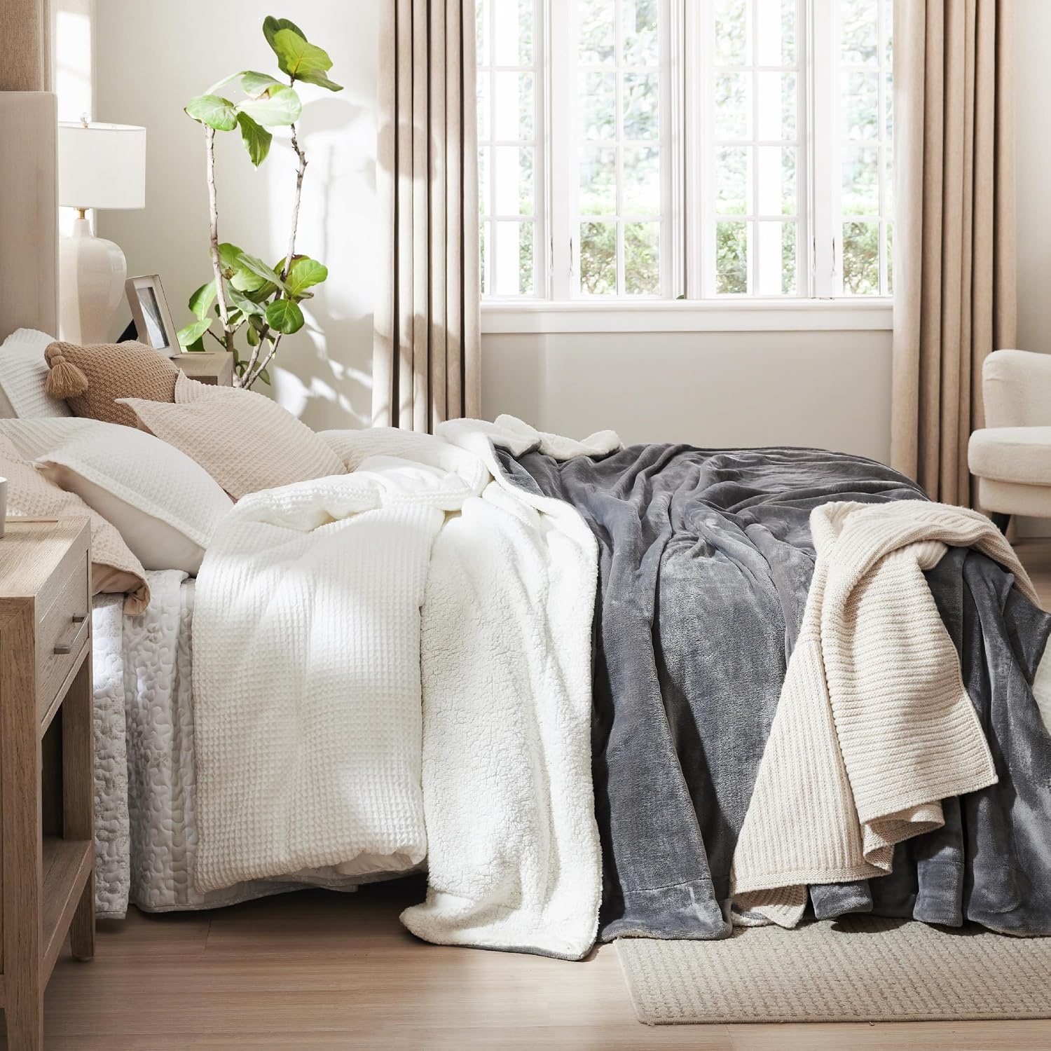 image:imageBedsure GentleSoft Sherpa Fleece Throw Blanket for Couch NonHeated Thick amp Warm Cozy Comfort Blanket for Winter Fall Soft Fuzzy Plush Throw Gifts for Women and Men Grey 50x60 Inches01 Grey