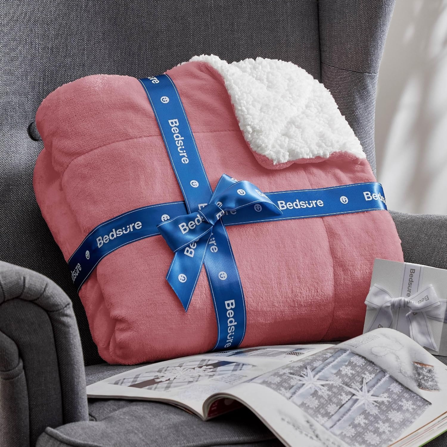 image:imageBedsure GentleSoft Sherpa Fleece Throw Blanket for Couch NonHeated Thick amp Warm Cozy Comfort Blanket for Winter Fall Soft Fuzzy Plush Throw Gifts for Women and Men Grey 50x60 Inches07 Dusty Rose