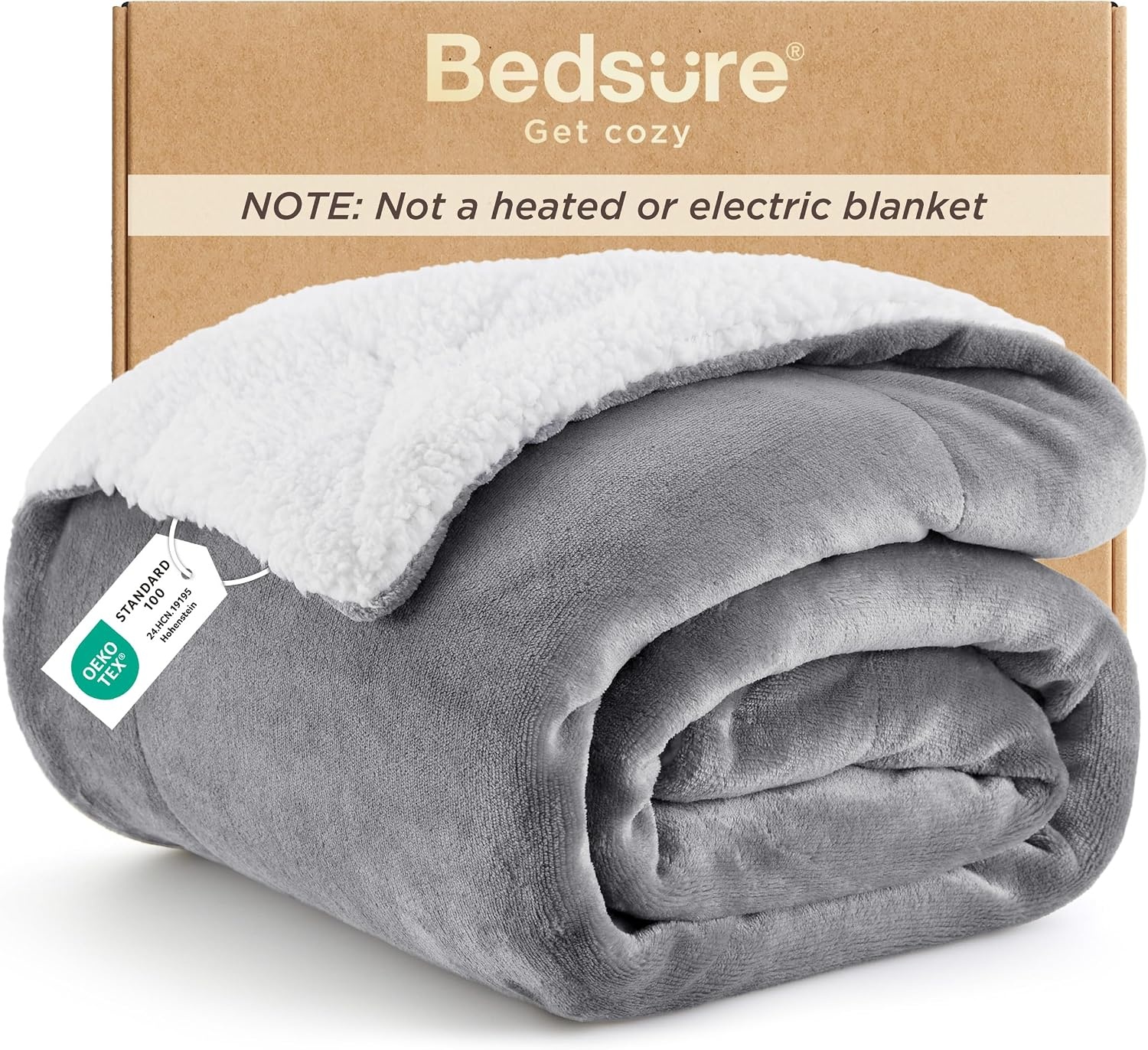 image:imageBedsure GentleSoft Sherpa Fleece Throw Blanket for Couch NonHeated Thick amp Warm Cozy Comfort Blanket for Winter Fall Soft Fuzzy Plush Throw Gifts for Women and Men Grey 50x60 Inches01 Grey