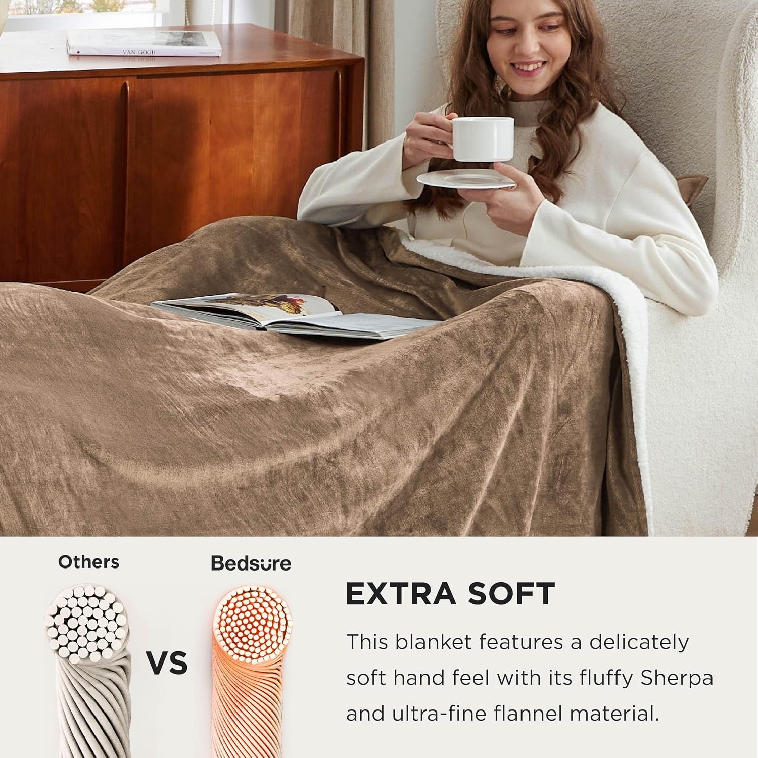 image:imageBedsure GentleSoft Sherpa Fleece Throw Blanket for Couch NonHeated Thick amp Warm Cozy Comfort Blanket for Winter Fall Soft Fuzzy Plush Throw Gifts for Women and Men Grey 50x60 Inches05 Camel