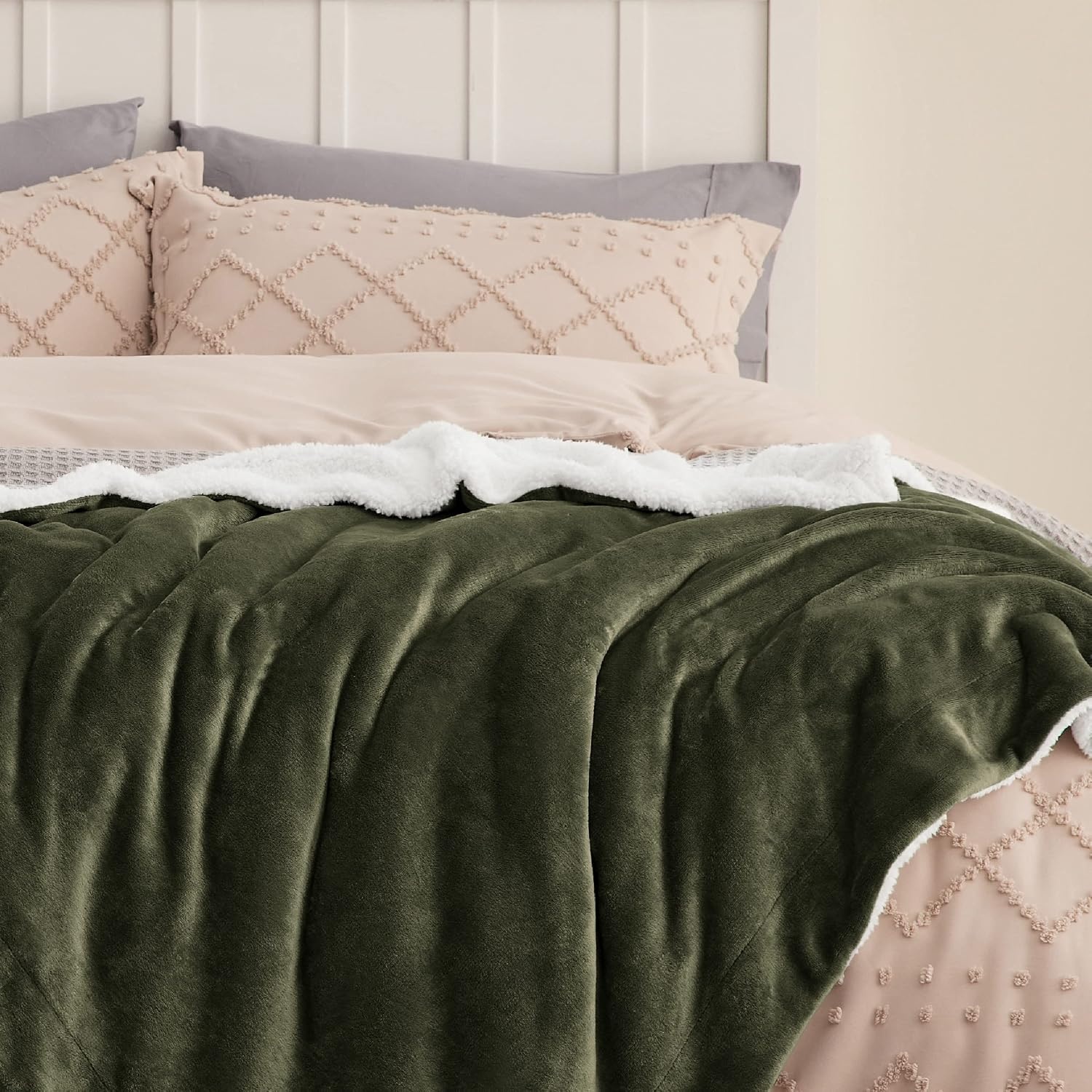 image:imageBedsure GentleSoft Sherpa Fleece Throw Blanket for Couch NonHeated Thick amp Warm Cozy Comfort Blanket for Winter Fall Soft Fuzzy Plush Throw Gifts for Women and Men Grey 50x60 Inches04 Olive Green