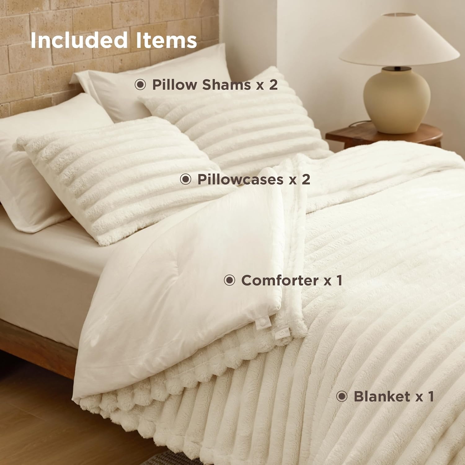 image:imageBedsure Gentlesoft 2in1 Queen Comforter Set and Detachable Fluffy Blanket Beige Bedding Set for All Season Use Detachable Design for Space Saving Includes 2 Pillow Shams 2 Pillowcases02 Cream White
