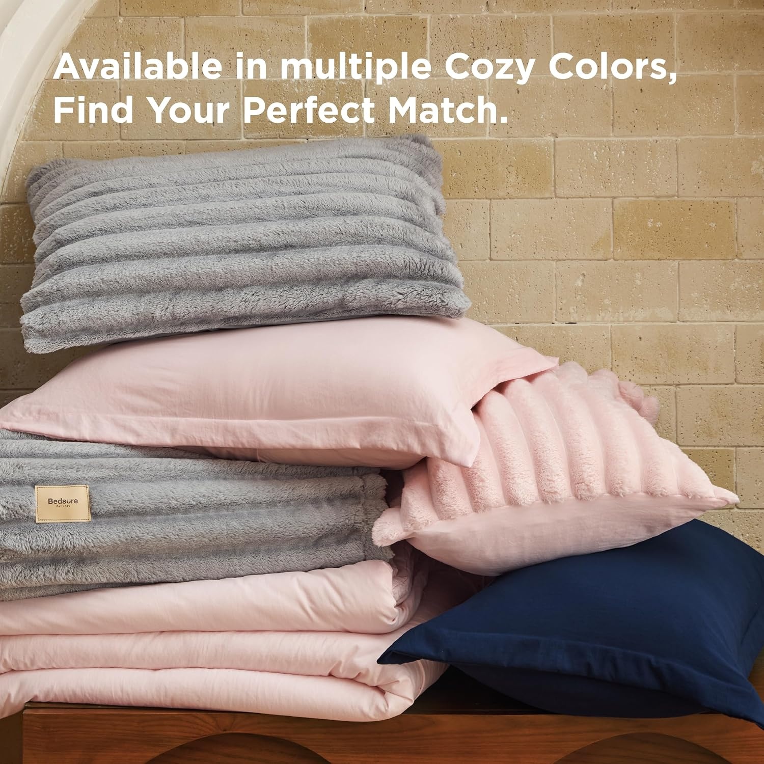 image:imageBedsure Gentlesoft 2in1 Queen Comforter Set and Detachable Fluffy Blanket Beige Bedding Set for All Season Use Detachable Design for Space Saving Includes 2 Pillow Shams 2 Pillowcases07 Grey