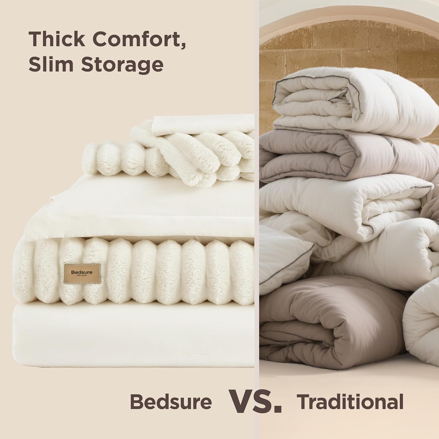 image:imageBedsure Gentlesoft 2in1 Queen Comforter Set and Detachable Fluffy Blanket Beige Bedding Set for All Season Use Detachable Design for Space Saving Includes 2 Pillow Shams 2 Pillowcases02 Cream White