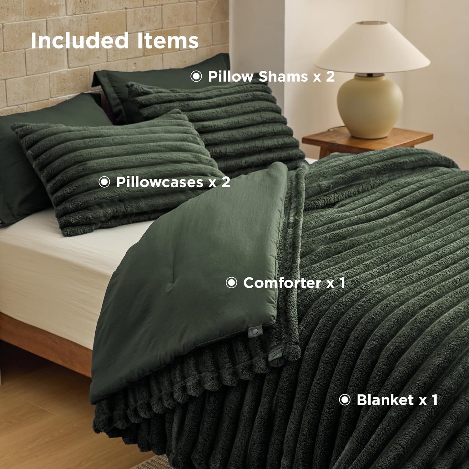 image:imageBedsure Gentlesoft 2in1 Queen Comforter Set and Detachable Fluffy Blanket Beige Bedding Set for All Season Use Detachable Design for Space Saving Includes 2 Pillow Shams 2 Pillowcases03 Olive Green