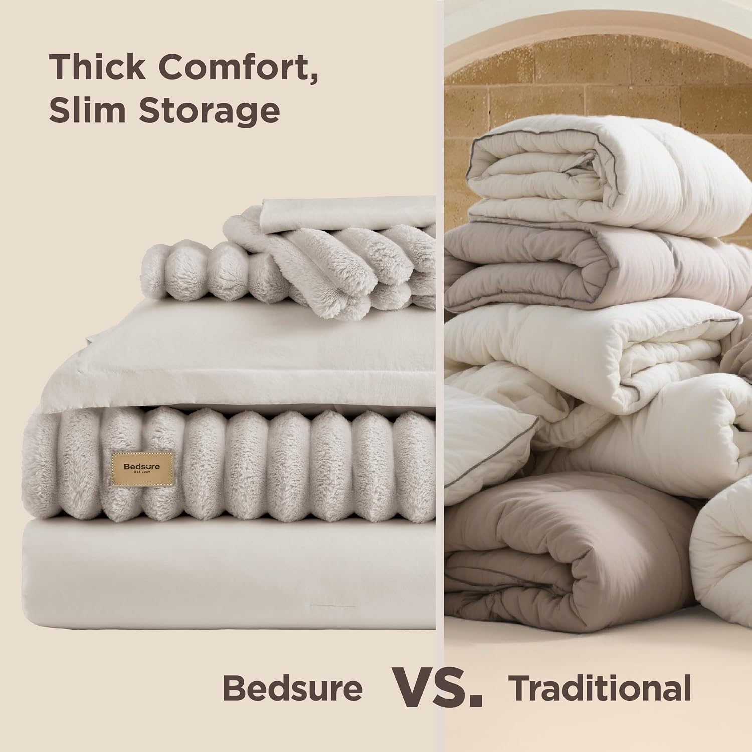 image:imageBedsure Gentlesoft 2in1 Queen Comforter Set and Detachable Fluffy Blanket Beige Bedding Set for All Season Use Detachable Design for Space Saving Includes 2 Pillow Shams 2 Pillowcases01 Beige