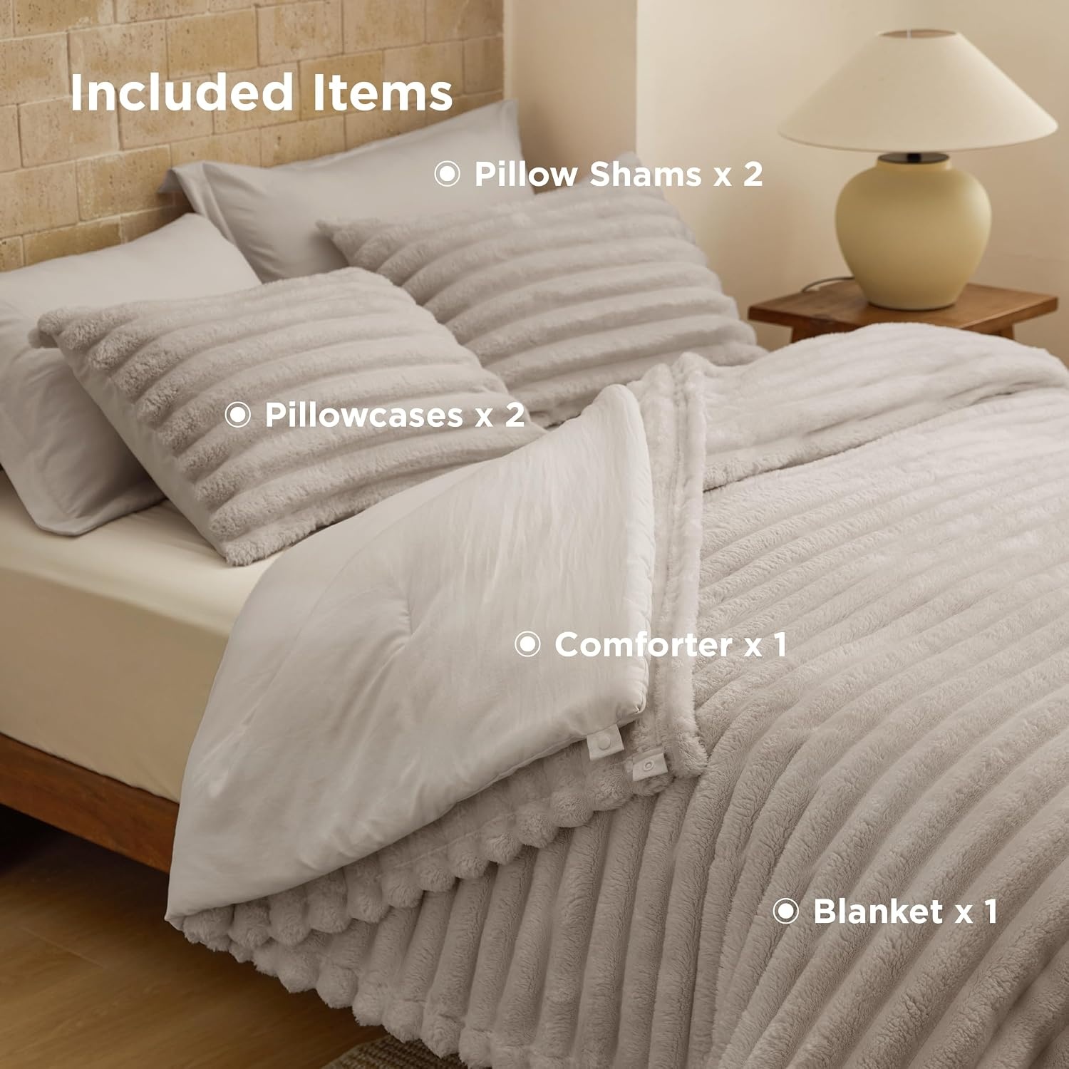 image:imageBedsure Gentlesoft 2in1 Queen Comforter Set and Detachable Fluffy Blanket Beige Bedding Set for All Season Use Detachable Design for Space Saving Includes 2 Pillow Shams 2 Pillowcases01 Beige