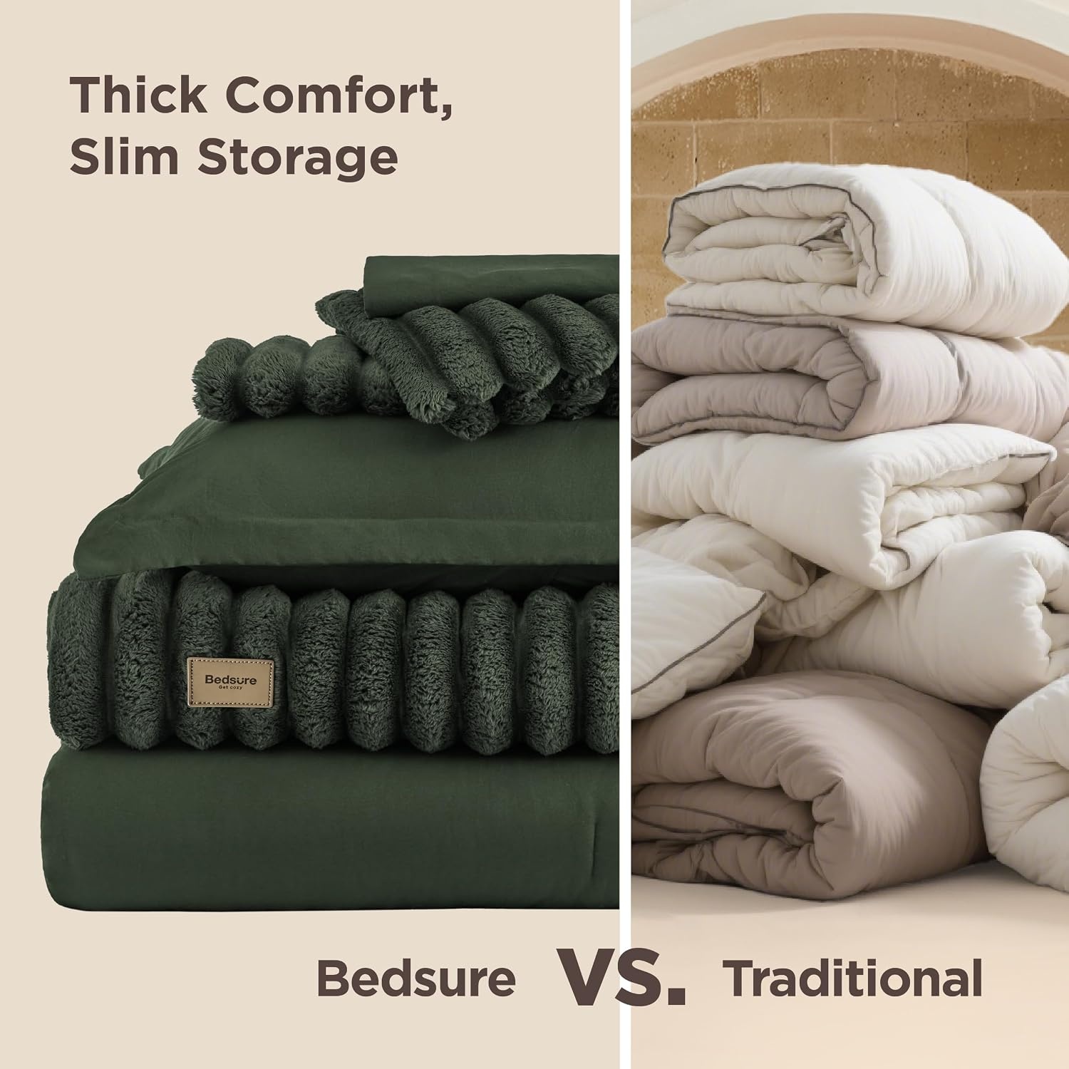 image:imageBedsure Gentlesoft 2in1 Queen Comforter Set and Detachable Fluffy Blanket Beige Bedding Set for All Season Use Detachable Design for Space Saving Includes 2 Pillow Shams 2 Pillowcases03 Olive Green