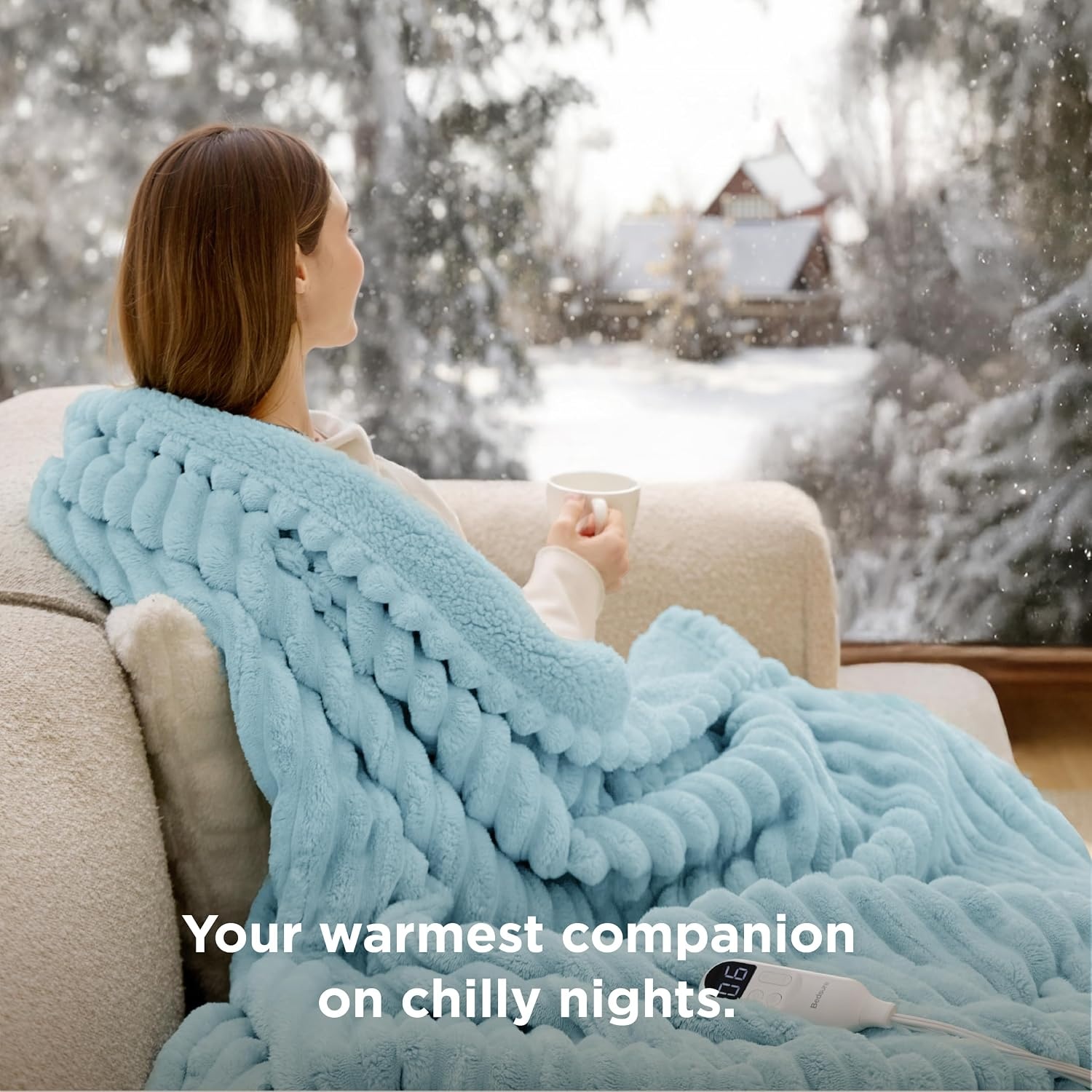 image:imageBedsure Heated Blanket Electric Throw Thick Striped Fast Heating Electric Blanket with Preheat Function 6 Heat amp 6 Timer Up to 10H 8H Auto Off ETL Certified Gifts for Women 50x60 White05 Light Blue