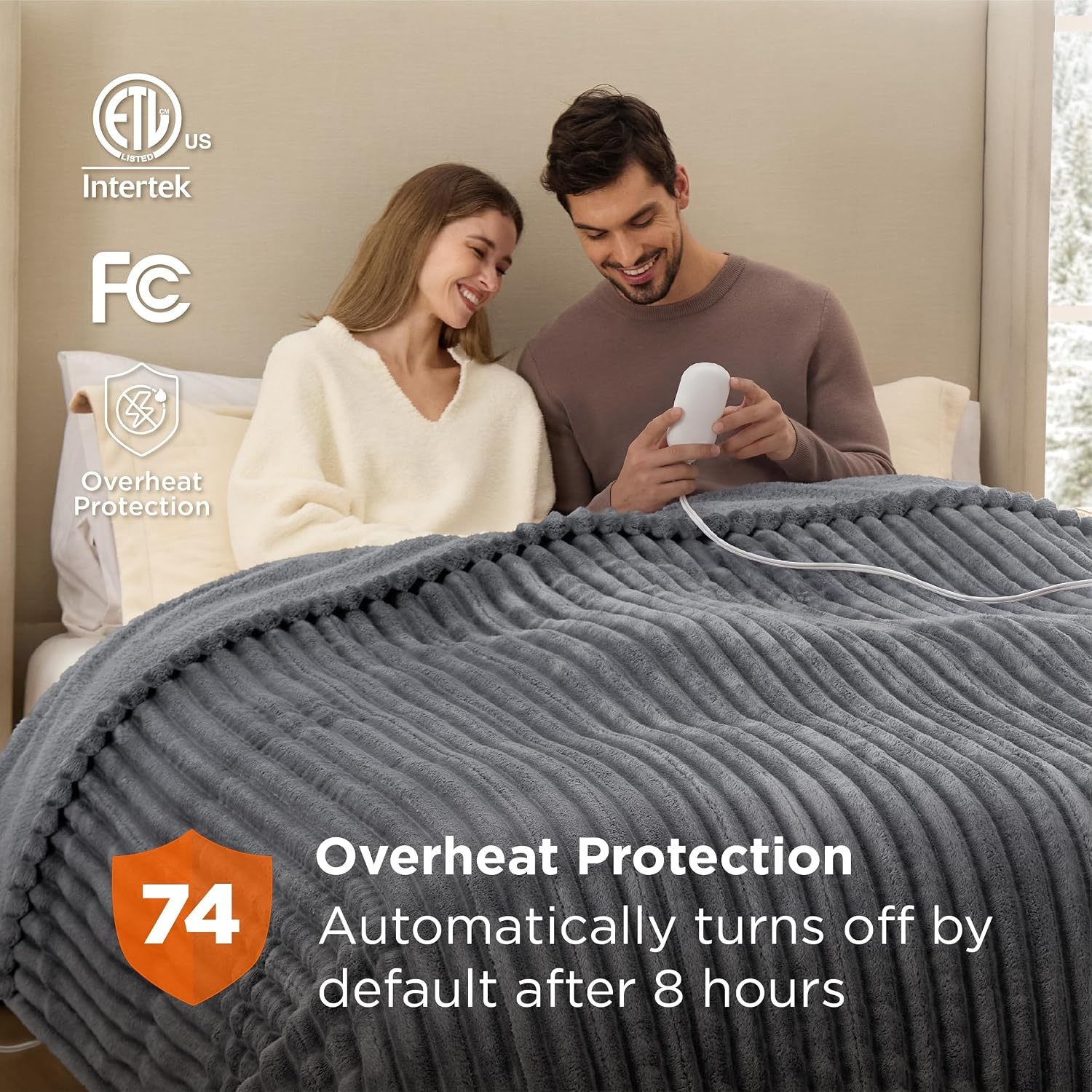 image:imageBedsure Heated Blanket Electric Throw Thick Striped Fast Heating Electric Blanket with Preheat Function 6 Heat amp 6 Timer Up to 10H 8H Auto Off ETL Certified Gifts for Women 50x60 White02 Grey