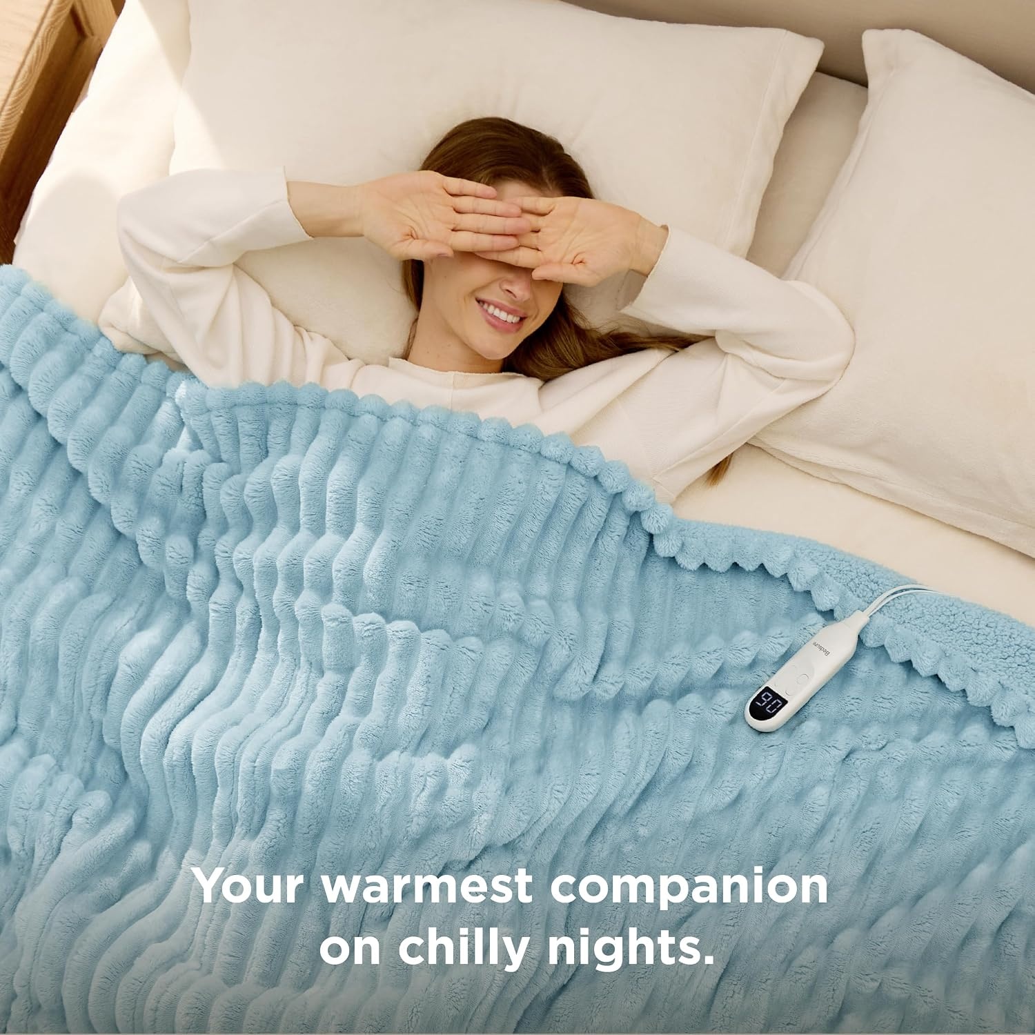 image:imageBedsure Heated Blanket Electric Throw Thick Striped Fast Heating Electric Blanket with Preheat Function 6 Heat amp 6 Timer Up to 10H 8H Auto Off ETL Certified Gifts for Women 50x60 White05 Light Blue