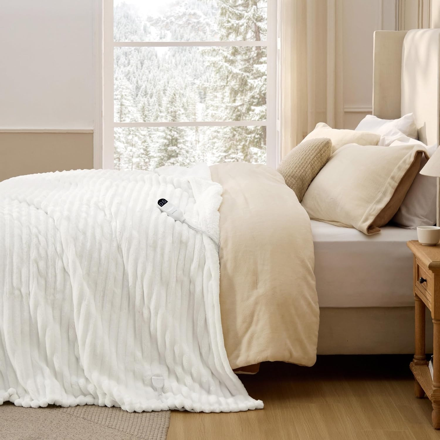 image:imageBedsure Heated Blanket Electric Throw Thick Striped Fast Heating Electric Blanket with Preheat Function 6 Heat amp 6 Timer Up to 10H 8H Auto Off ETL Certified Gifts for Women 50x60 White01 White