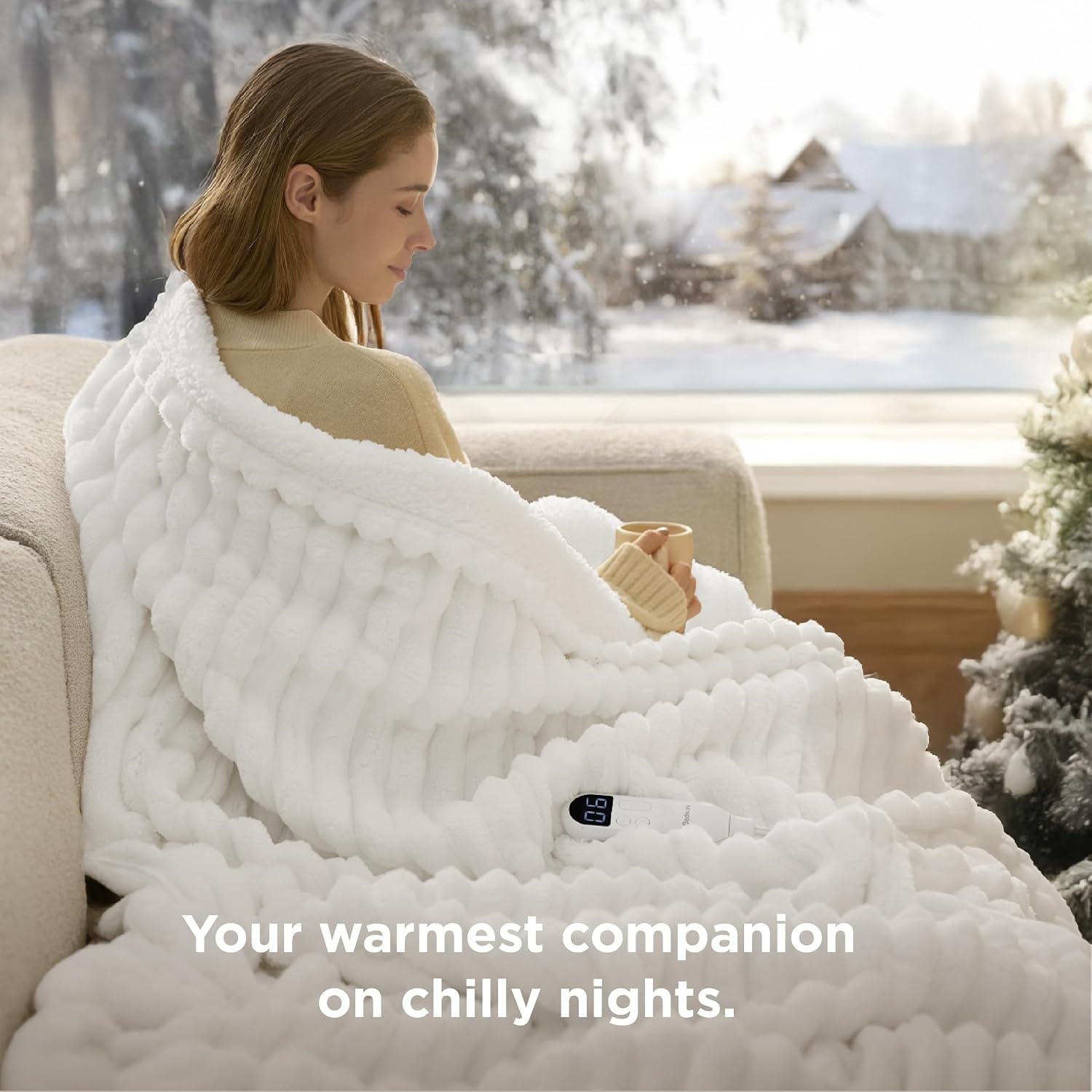 image:imageBedsure Heated Blanket Electric Throw Thick Striped Fast Heating Electric Blanket with Preheat Function 6 Heat amp 6 Timer Up to 10H 8H Auto Off ETL Certified Gifts for Women 50x60 White01 White