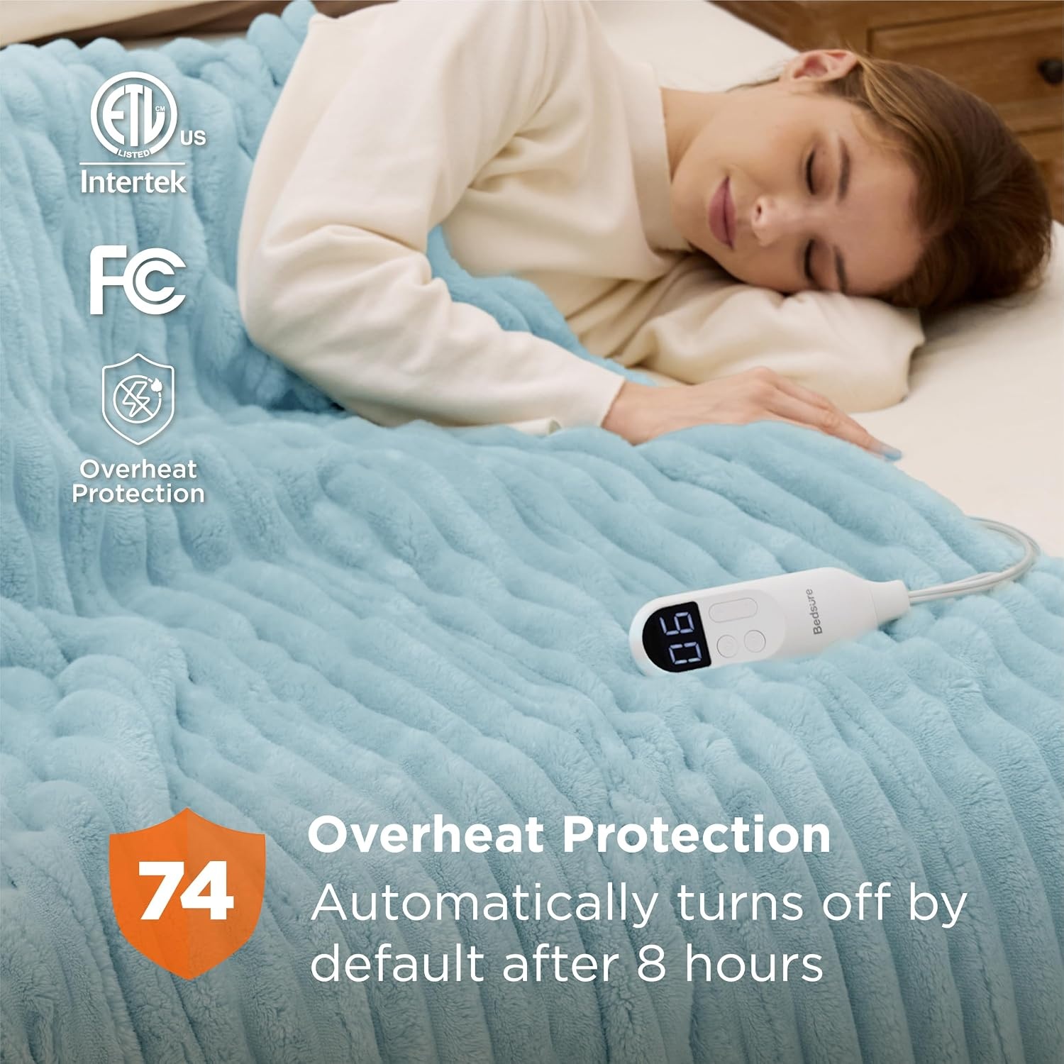 image:imageBedsure Heated Blanket Electric Throw Thick Striped Fast Heating Electric Blanket with Preheat Function 6 Heat amp 6 Timer Up to 10H 8H Auto Off ETL Certified Gifts for Women 50x60 White05 Light Blue