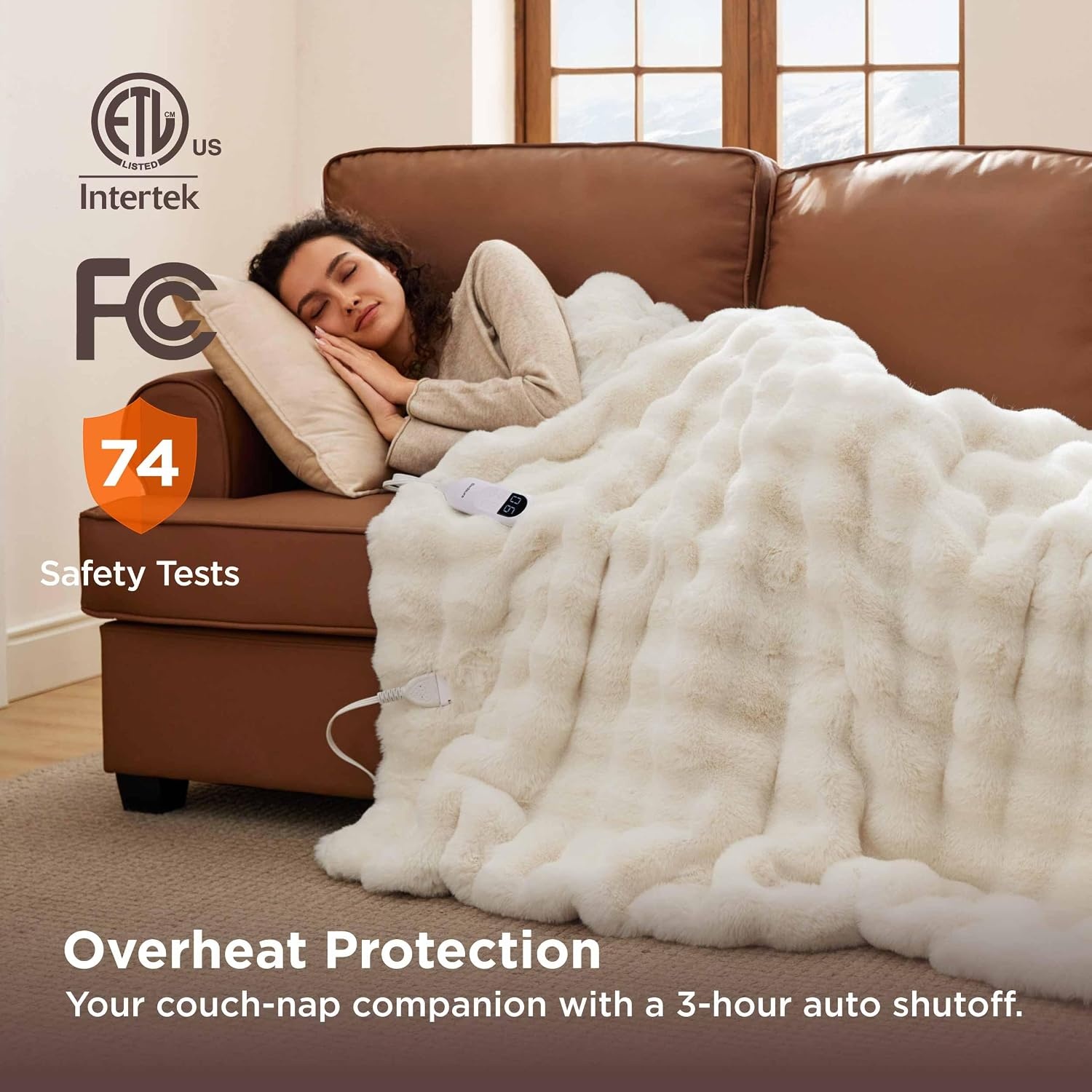 image:imageBedsure Heated Blanket Electric Throw Thick Striped Fast Heating Electric Blanket with Preheat Function 6 Heat amp 6 Timer Up to 10H 8H Auto Off ETL Certified Gifts for Women 50x60 White12 Coconut White