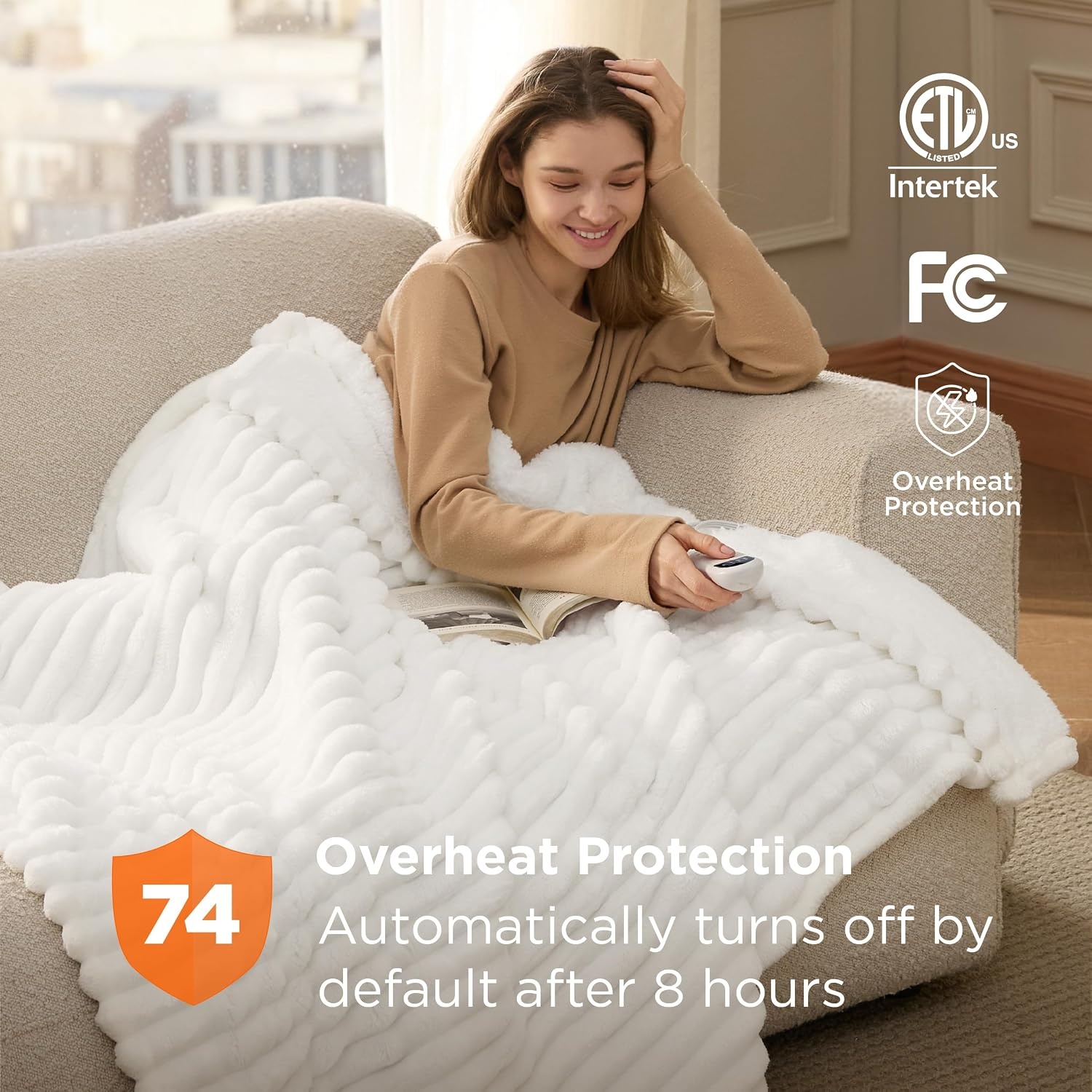 image:imageBedsure Heated Blanket Electric Throw Thick Striped Fast Heating Electric Blanket with Preheat Function 6 Heat amp 6 Timer Up to 10H 8H Auto Off ETL Certified Gifts for Women 50x60 White01 White