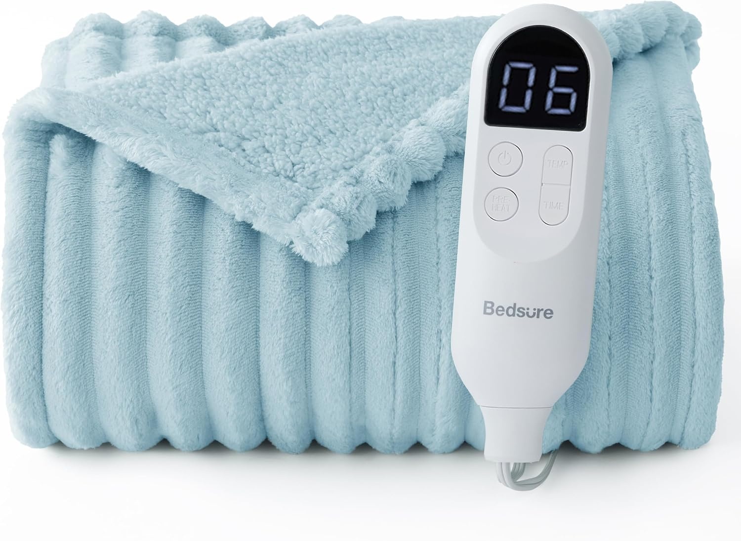 image:imageBedsure Heated Blanket Electric Throw Thick Striped Fast Heating Electric Blanket with Preheat Function 6 Heat amp 6 Timer Up to 10H 8H Auto Off ETL Certified Gifts for Women 50x60 White05 Light Blue