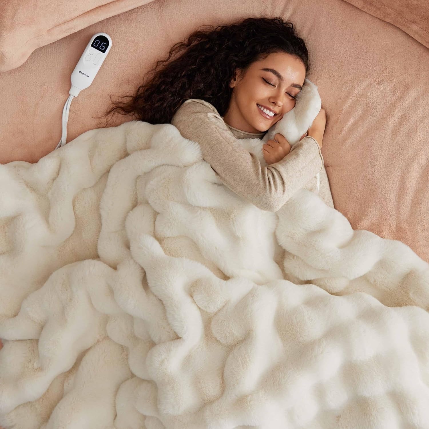 image:imageBedsure Heated Blanket Electric Throw Thick Striped Fast Heating Electric Blanket with Preheat Function 6 Heat amp 6 Timer Up to 10H 8H Auto Off ETL Certified Gifts for Women 50x60 White12 Coconut White