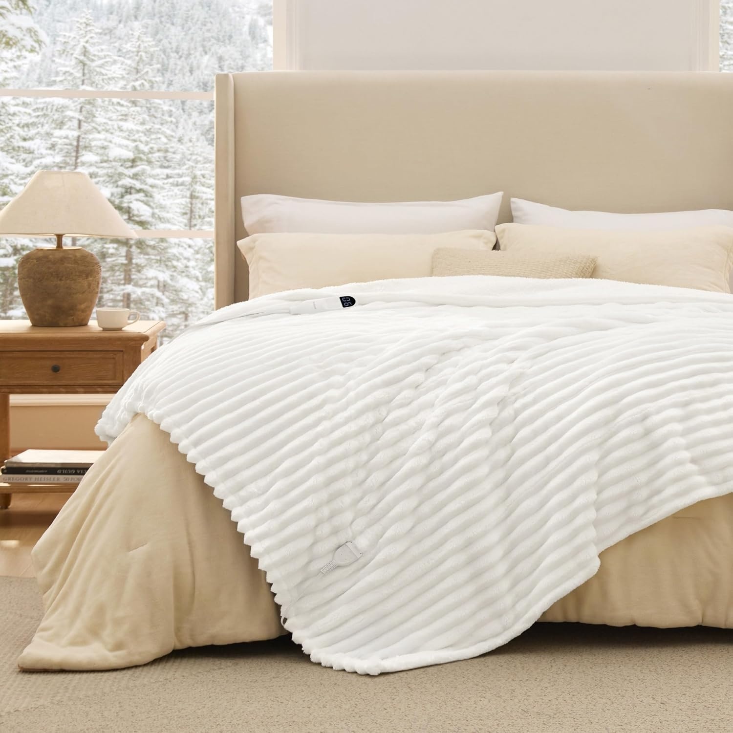 image:imageBedsure Heated Blanket Electric Throw Thick Striped Fast Heating Electric Blanket with Preheat Function 6 Heat amp 6 Timer Up to 10H 8H Auto Off ETL Certified Gifts for Women 50x60 White01 White