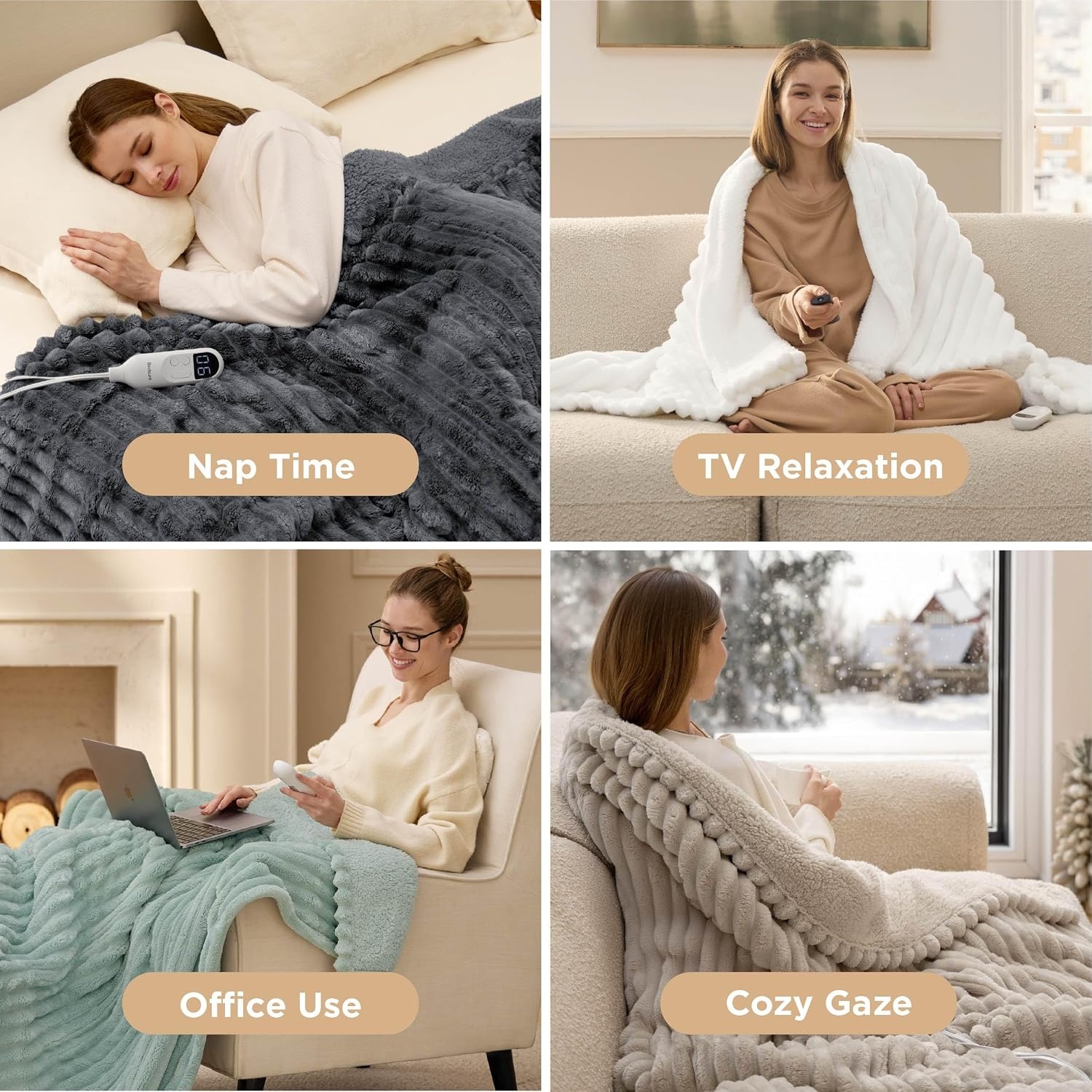 image:imageBedsure Heated Blanket Electric Throw Thick Striped Fast Heating Electric Blanket with Preheat Function 6 Heat amp 6 Timer Up to 10H 8H Auto Off ETL Certified Gifts for Women 50x60 White02 Grey
