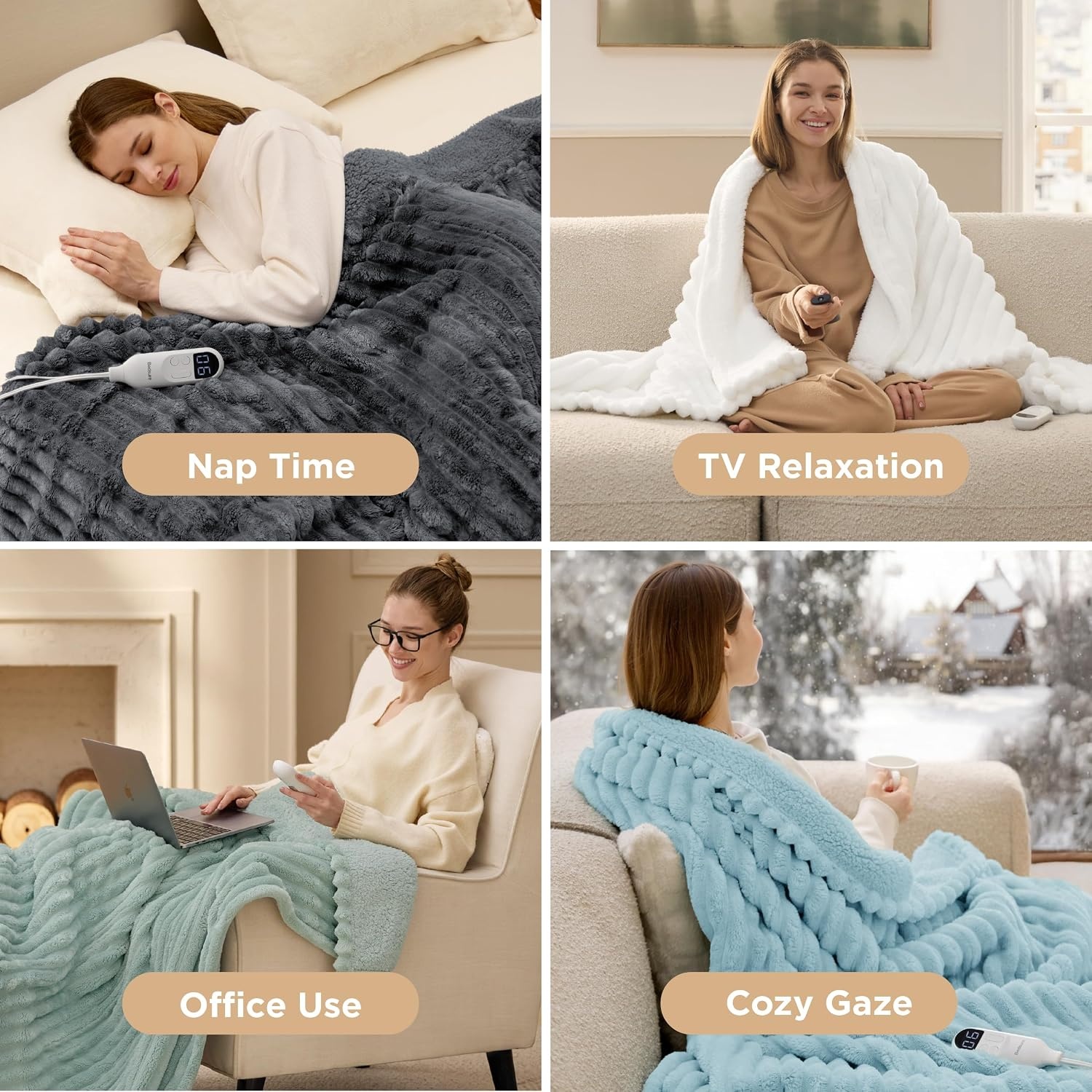 image:imageBedsure Heated Blanket Electric Throw Thick Striped Fast Heating Electric Blanket with Preheat Function 6 Heat amp 6 Timer Up to 10H 8H Auto Off ETL Certified Gifts for Women 50x60 White02 Grey