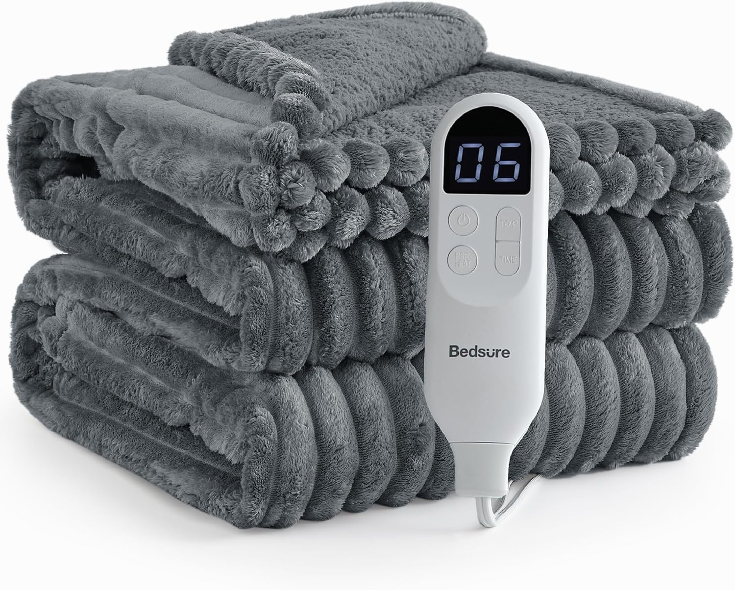 image:imageBedsure Heated Blanket Electric Throw Thick Striped Fast Heating Electric Blanket with Preheat Function 6 Heat amp 6 Timer Up to 10H 8H Auto Off ETL Certified Gifts for Women 50x60 White02 Grey