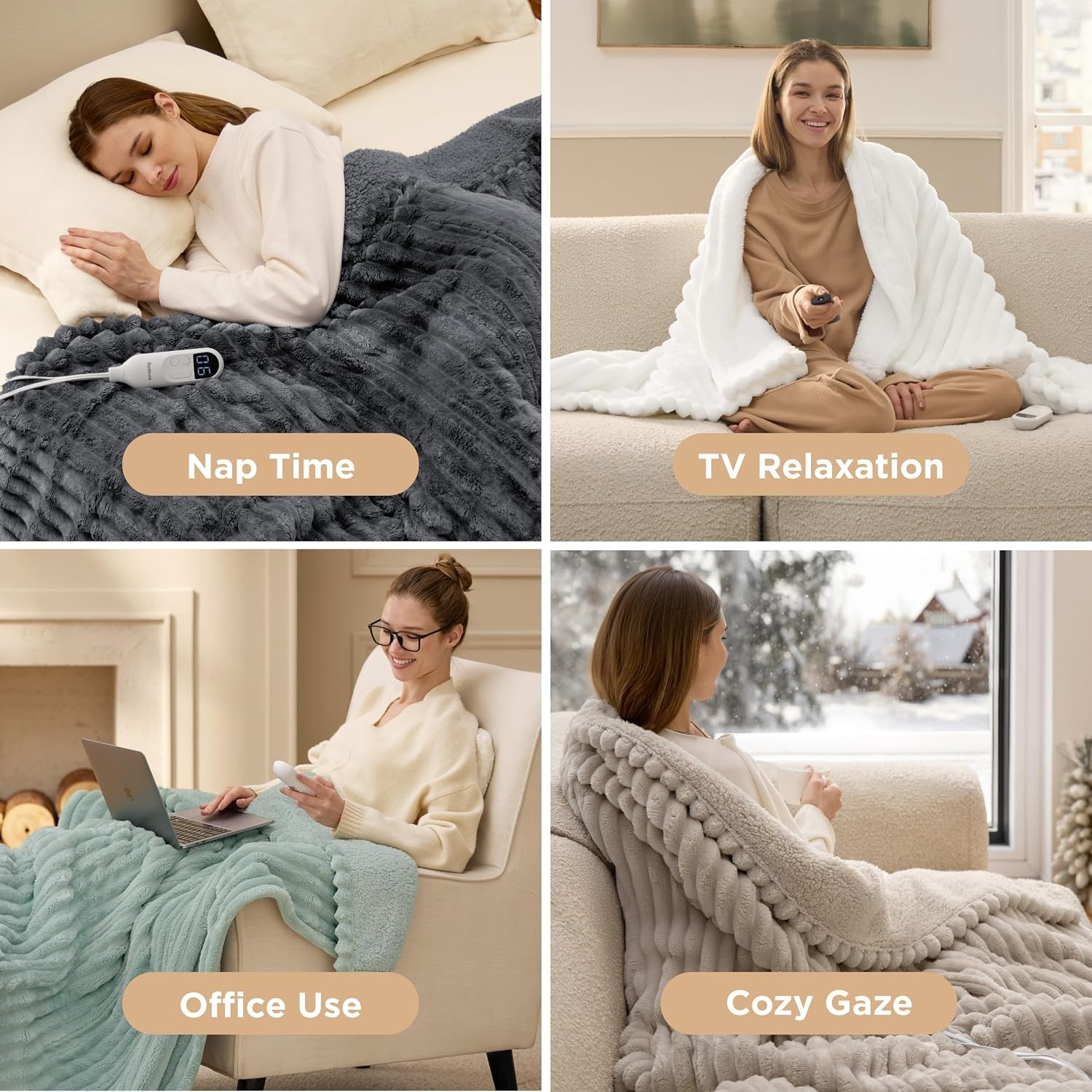 image:imageBedsure Heated Blanket Electric Throw Thick Striped Fast Heating Electric Blanket with Preheat Function 6 Heat amp 6 Timer Up to 10H 8H Auto Off ETL Certified Gifts for Women 50x60 White02 Grey
