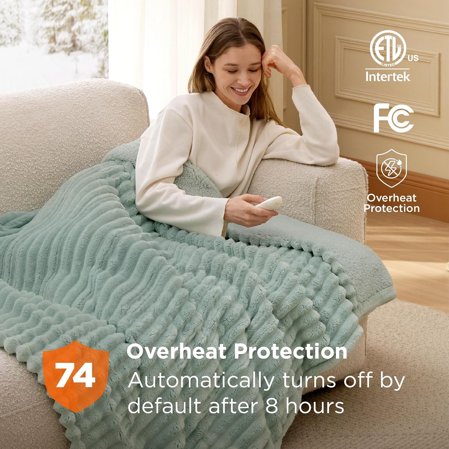 image:imageBedsure Heated Blanket Electric Throw Thick Striped Fast Heating Electric Blanket with Preheat Function 6 Heat amp 6 Timer Up to 10H 8H Auto Off ETL Certified Gifts for Women 50x60 White04 Emerald Green