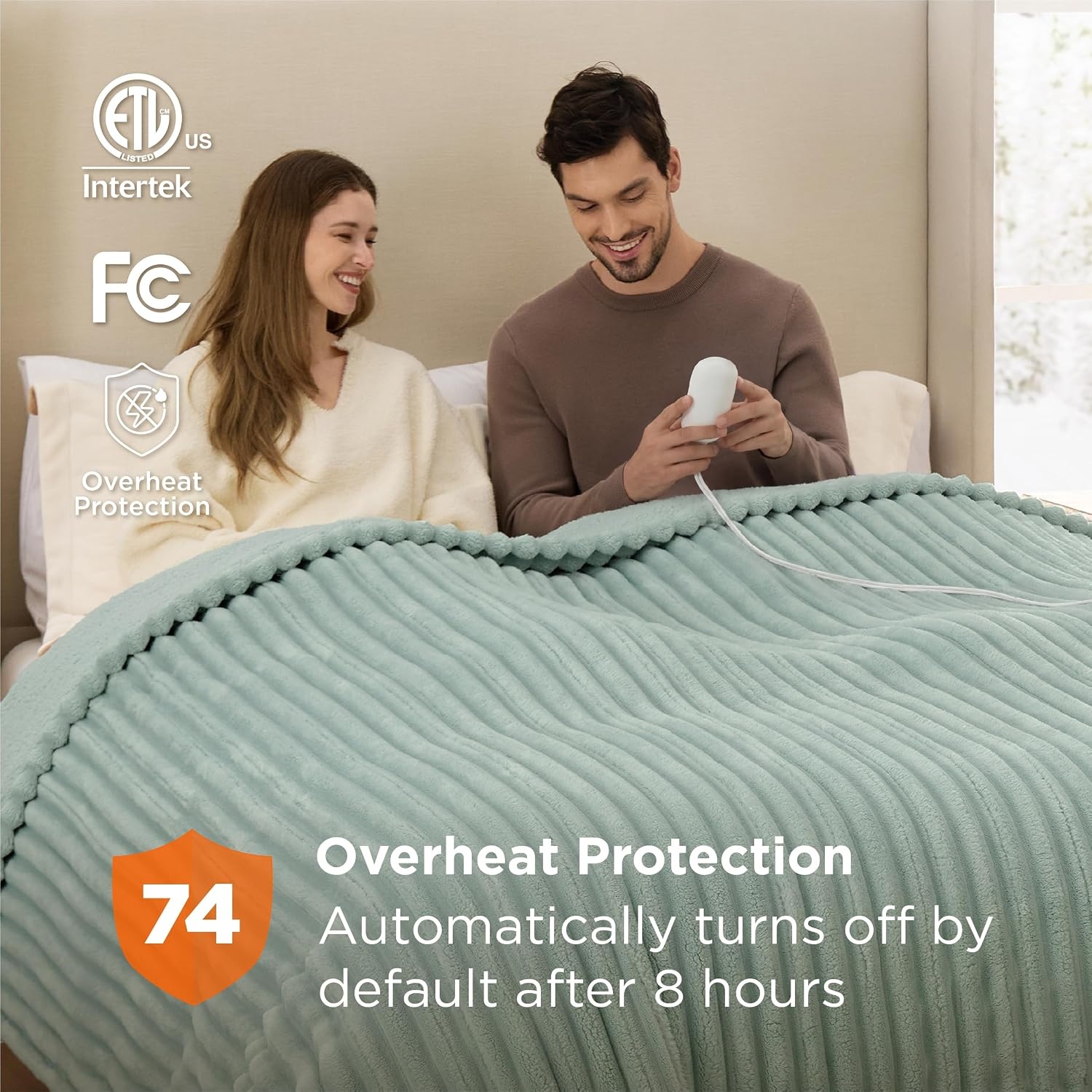 image:imageBedsure Heated Blanket Electric Throw Thick Striped Fast Heating Electric Blanket with Preheat Function 6 Heat amp 6 Timer Up to 10H 8H Auto Off ETL Certified Gifts for Women 50x60 White04 Emerald Green