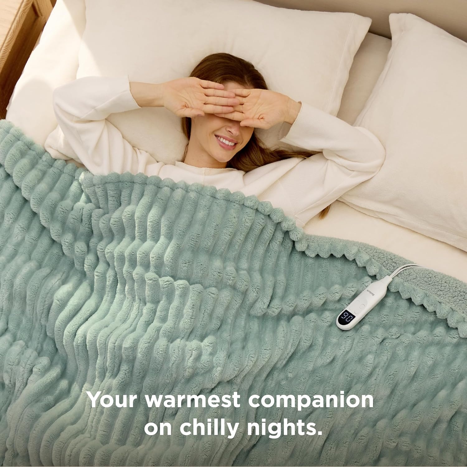 image:imageBedsure Heated Blanket Electric Throw Thick Striped Fast Heating Electric Blanket with Preheat Function 6 Heat amp 6 Timer Up to 10H 8H Auto Off ETL Certified Gifts for Women 50x60 White04 Emerald Green