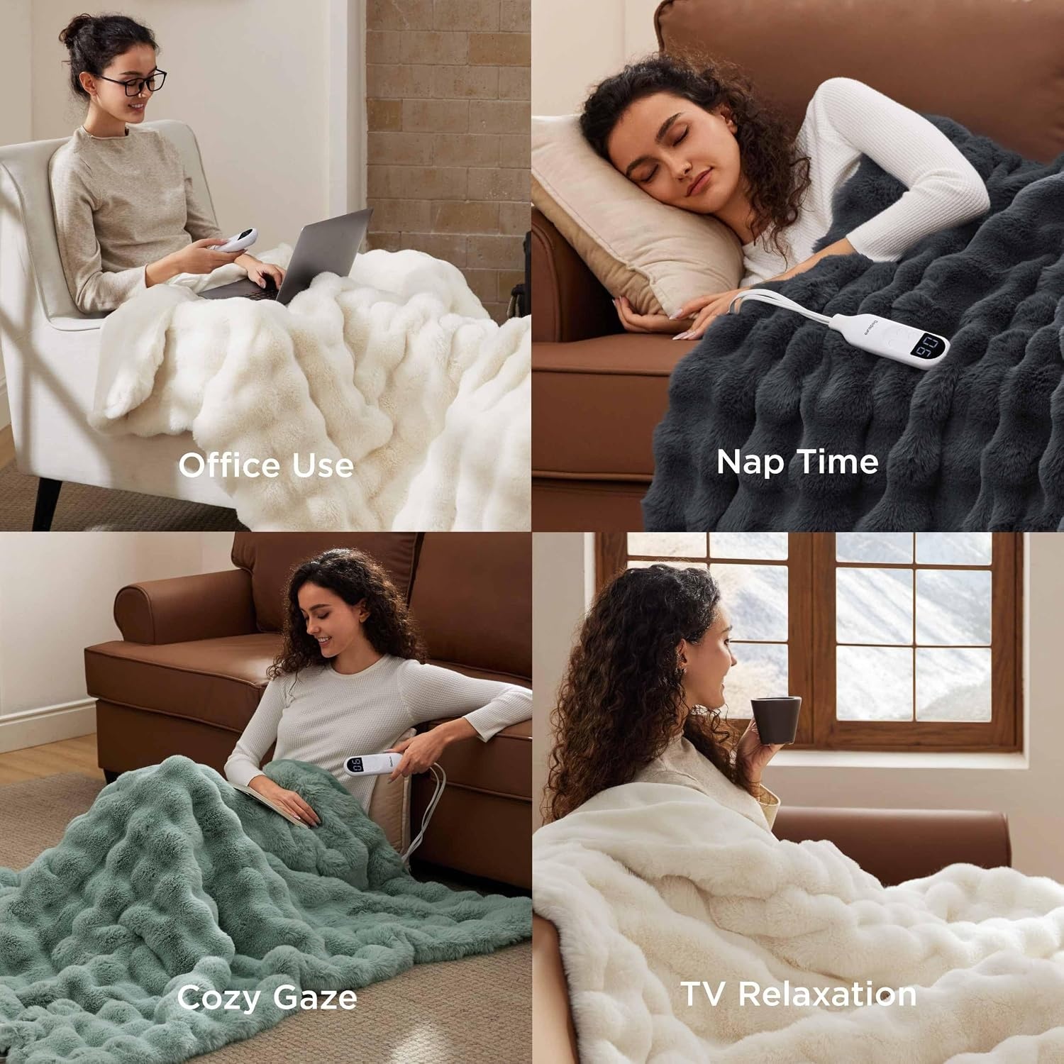 image:imageBedsure Heated Blanket Electric Throw Thick Striped Fast Heating Electric Blanket with Preheat Function 6 Heat amp 6 Timer Up to 10H 8H Auto Off ETL Certified Gifts for Women 50x60 White12 Coconut White