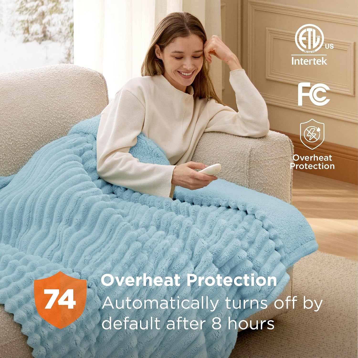 image:imageBedsure Heated Blanket Electric Throw Thick Striped Fast Heating Electric Blanket with Preheat Function 6 Heat amp 6 Timer Up to 10H 8H Auto Off ETL Certified Gifts for Women 50x60 White05 Light Blue