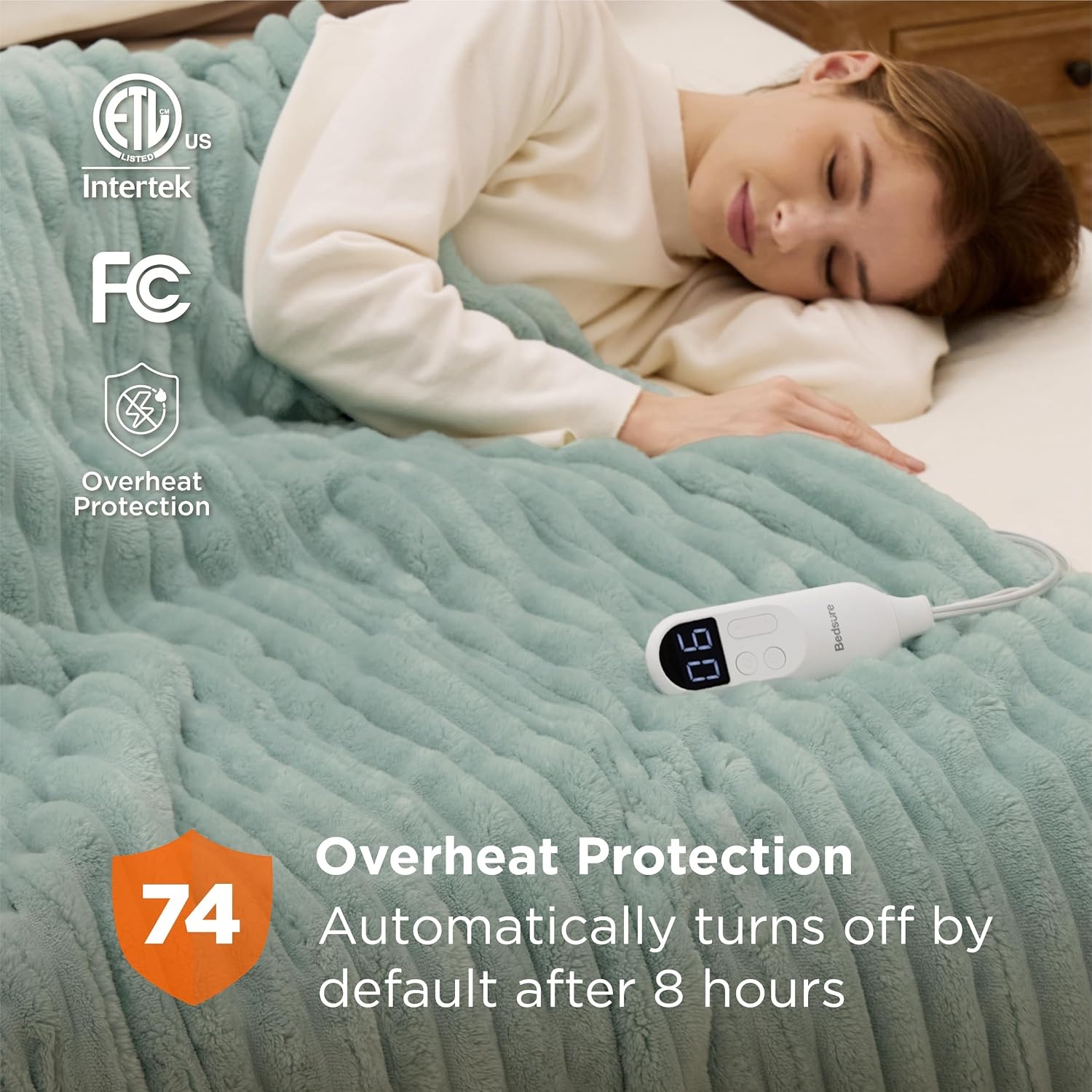 image:imageBedsure Heated Blanket Electric Throw Thick Striped Fast Heating Electric Blanket with Preheat Function 6 Heat amp 6 Timer Up to 10H 8H Auto Off ETL Certified Gifts for Women 50x60 White04 Emerald Green