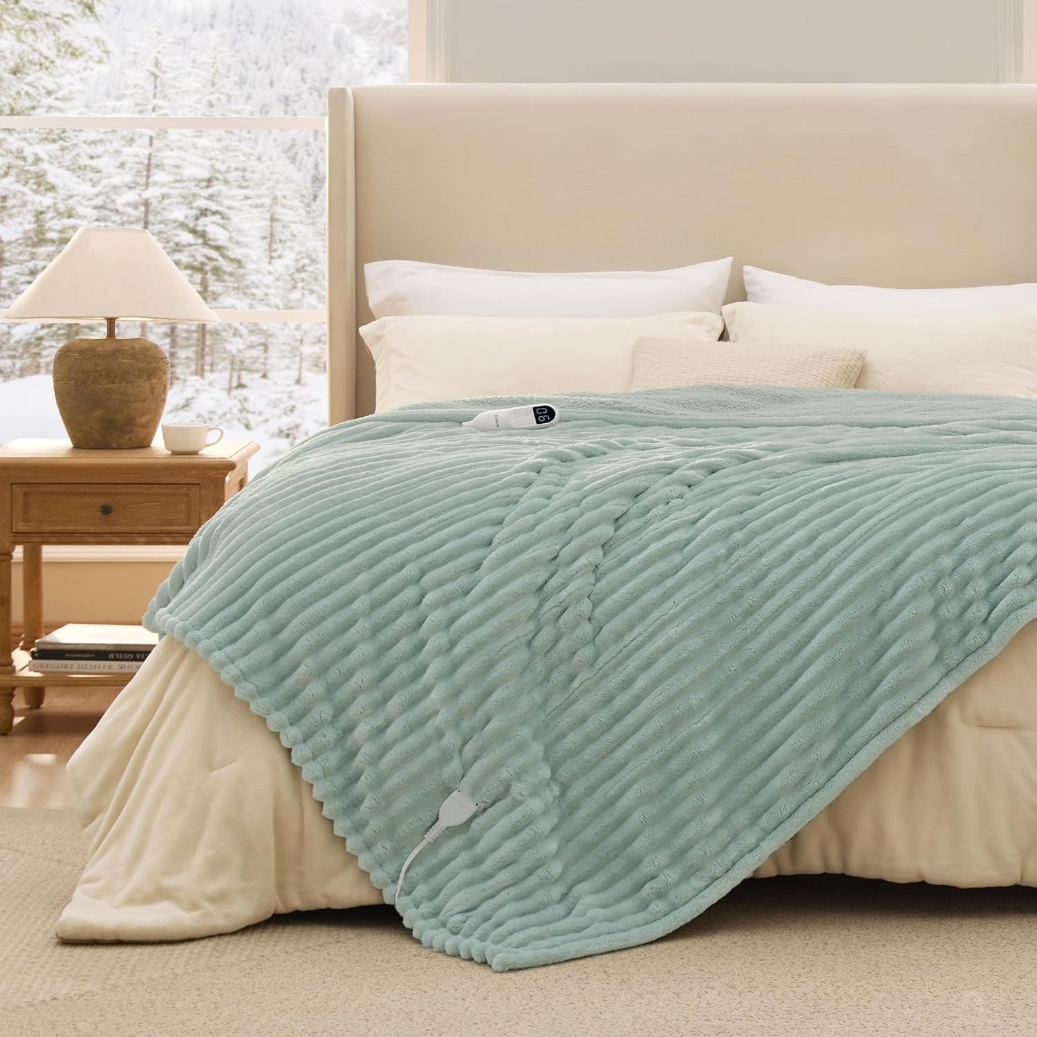 image:imageBedsure Heated Blanket Electric Throw Thick Striped Fast Heating Electric Blanket with Preheat Function 6 Heat amp 6 Timer Up to 10H 8H Auto Off ETL Certified Gifts for Women 50x60 White04 Emerald Green