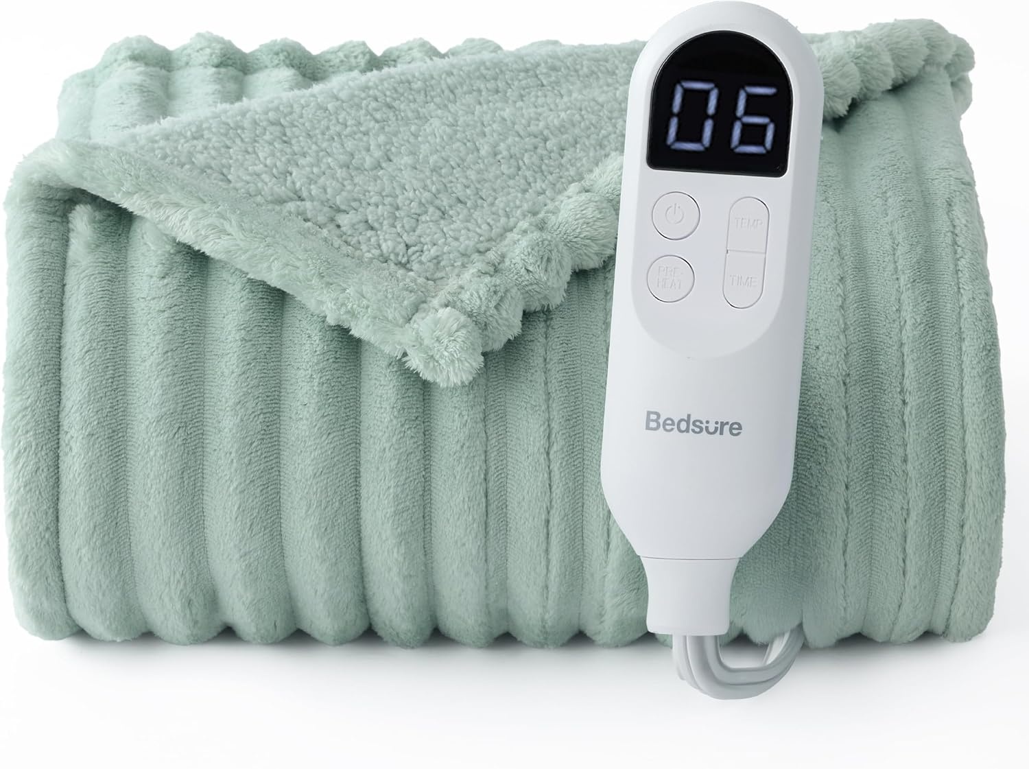 image:imageBedsure Heated Blanket Electric Throw Thick Striped Fast Heating Electric Blanket with Preheat Function 6 Heat amp 6 Timer Up to 10H 8H Auto Off ETL Certified Gifts for Women 50x60 White04 Emerald Green