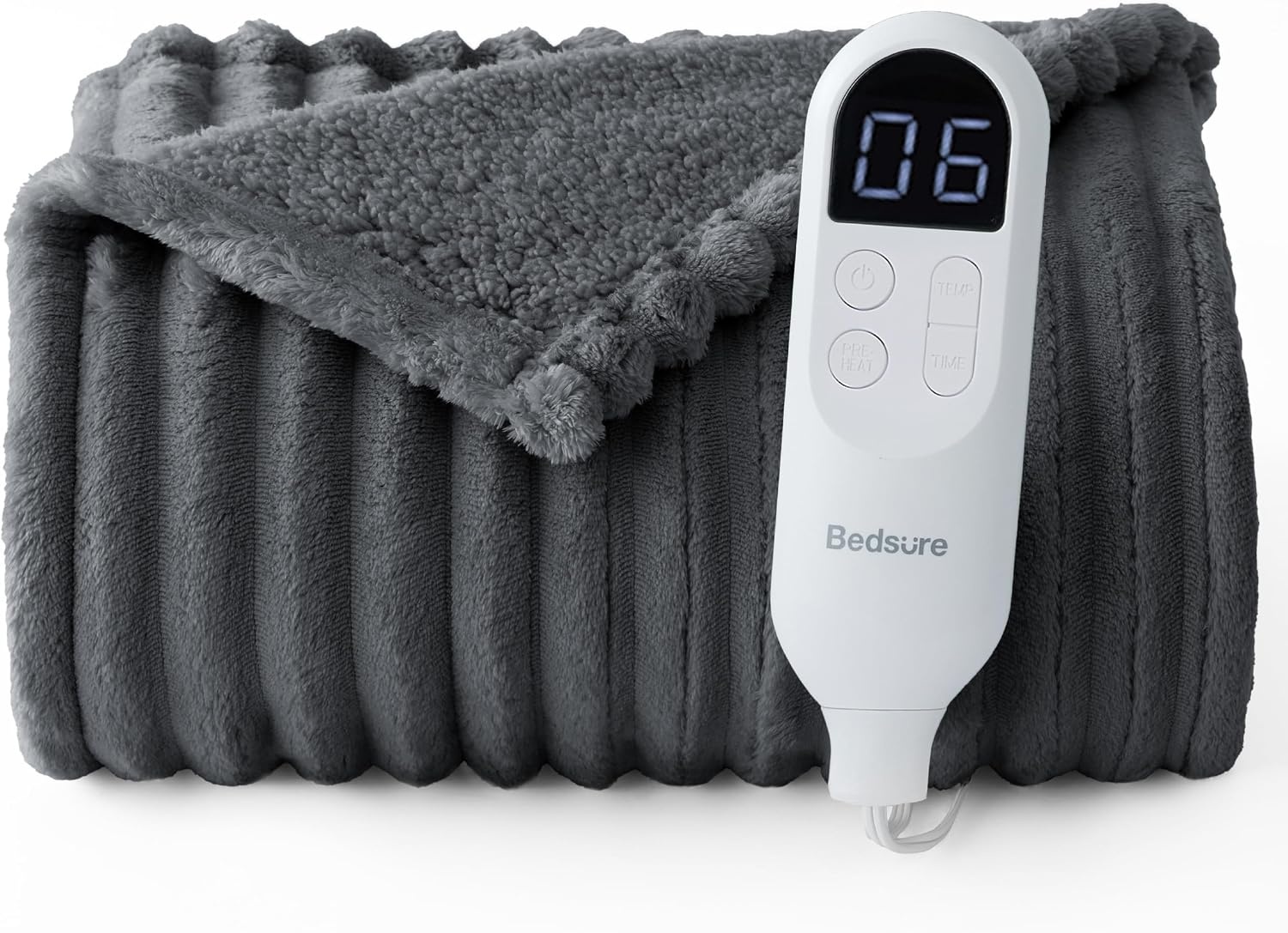 image:imageBedsure Heated Blanket Electric Throw Thick Striped Fast Heating Electric Blanket with Preheat Function 6 Heat amp 6 Timer Up to 10H 8H Auto Off ETL Certified Gifts for Women 50x60 White02 Grey