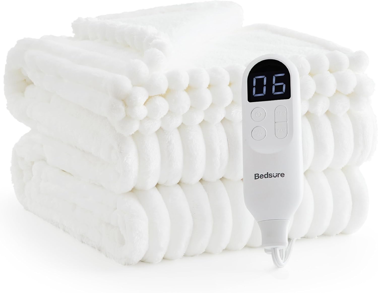 image:imageBedsure Heated Blanket Electric Throw Thick Striped Fast Heating Electric Blanket with Preheat Function 6 Heat amp 6 Timer Up to 10H 8H Auto Off ETL Certified Gifts for Women 50x60 White01 White
