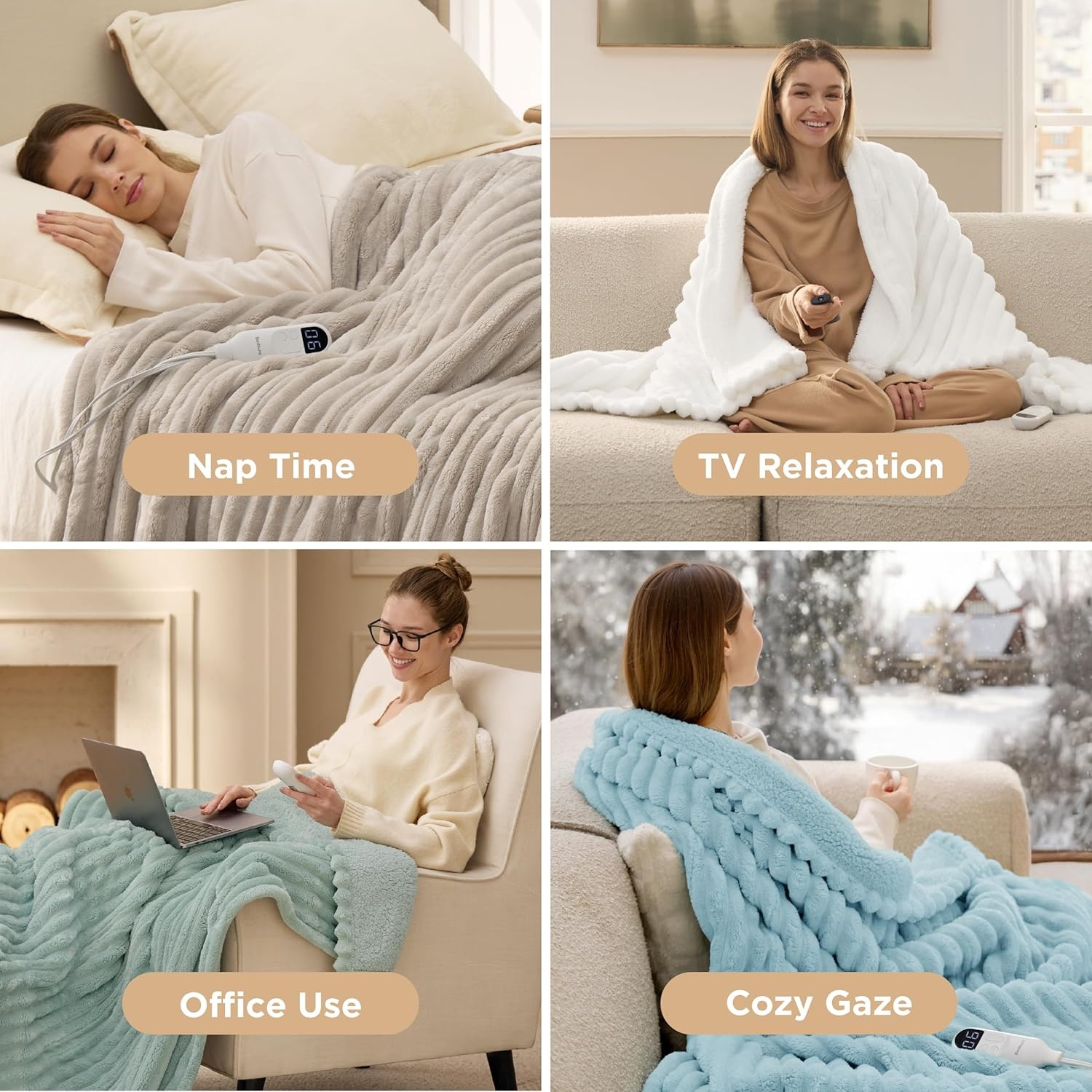 image:imageBedsure Heated Blanket Electric Throw Thick Striped Fast Heating Electric Blanket with Preheat Function 6 Heat amp 6 Timer Up to 10H 8H Auto Off ETL Certified Gifts for Women 50x60 White05 Light Blue