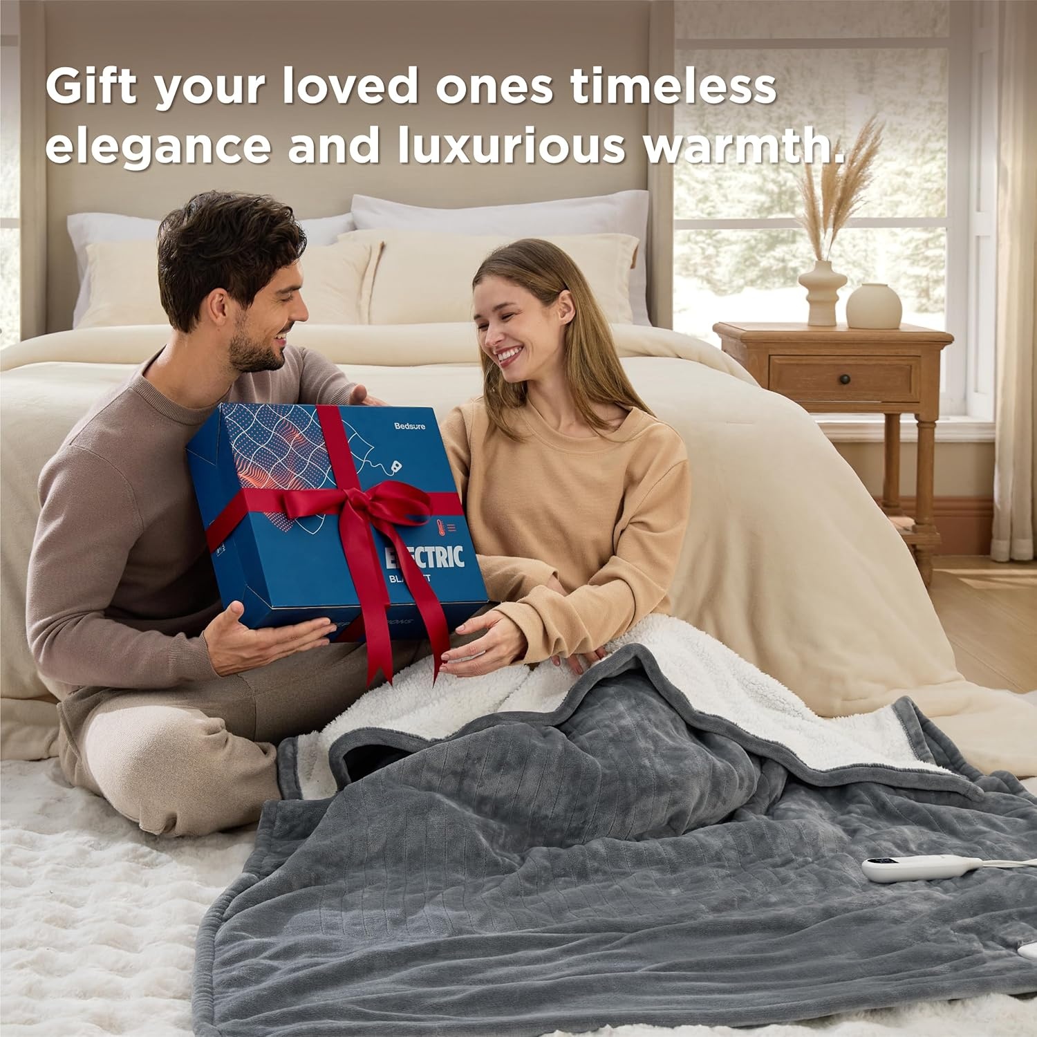 image:imageBedsure Heated Blanket Full Size Soft Electric Blanket with Preheat Cream 6 Heat6 Timer Settings 8H Auto ShutOff ETLFCC Flannel Sherpa Machine Washable Gifts for Grandma Grandpa 72x84in12 Dark Grey