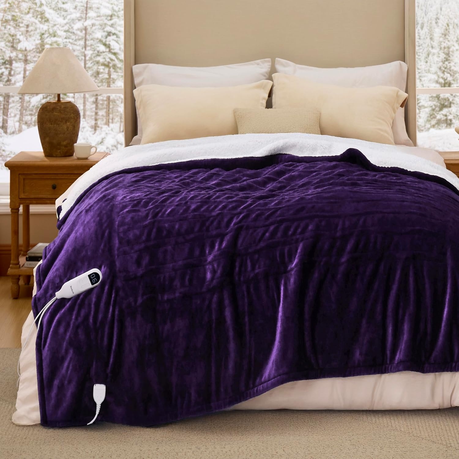 image:imageBedsure Heated Blanket Full Size Soft Electric Blanket with Preheat Cream 6 Heat6 Timer Settings 8H Auto ShutOff ETLFCC Flannel Sherpa Machine Washable Gifts for Grandma Grandpa 72x84in08 Purple