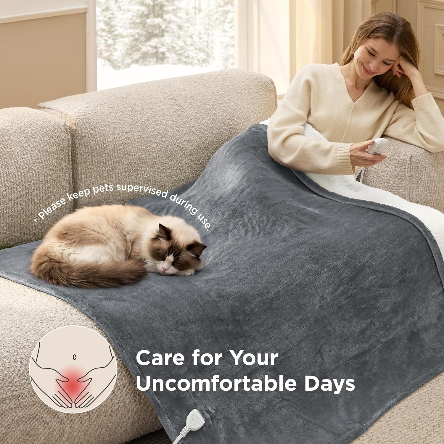 image:imageBedsure Heated Blanket Full Size Soft Electric Blanket with Preheat Cream 6 Heat6 Timer Settings 8H Auto ShutOff ETLFCC Flannel Sherpa Machine Washable Gifts for Grandma Grandpa 72x84in01 Grey
